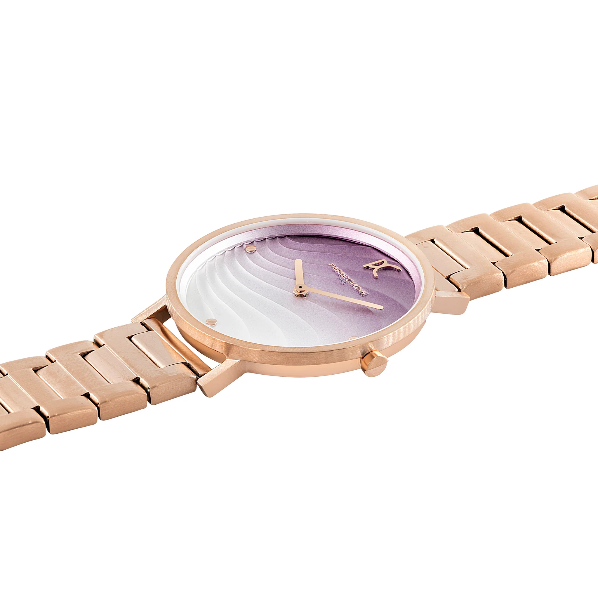 Belleville Coloured Patterned Dial Rose Gold Watch with Metal Link Strap - Image 3