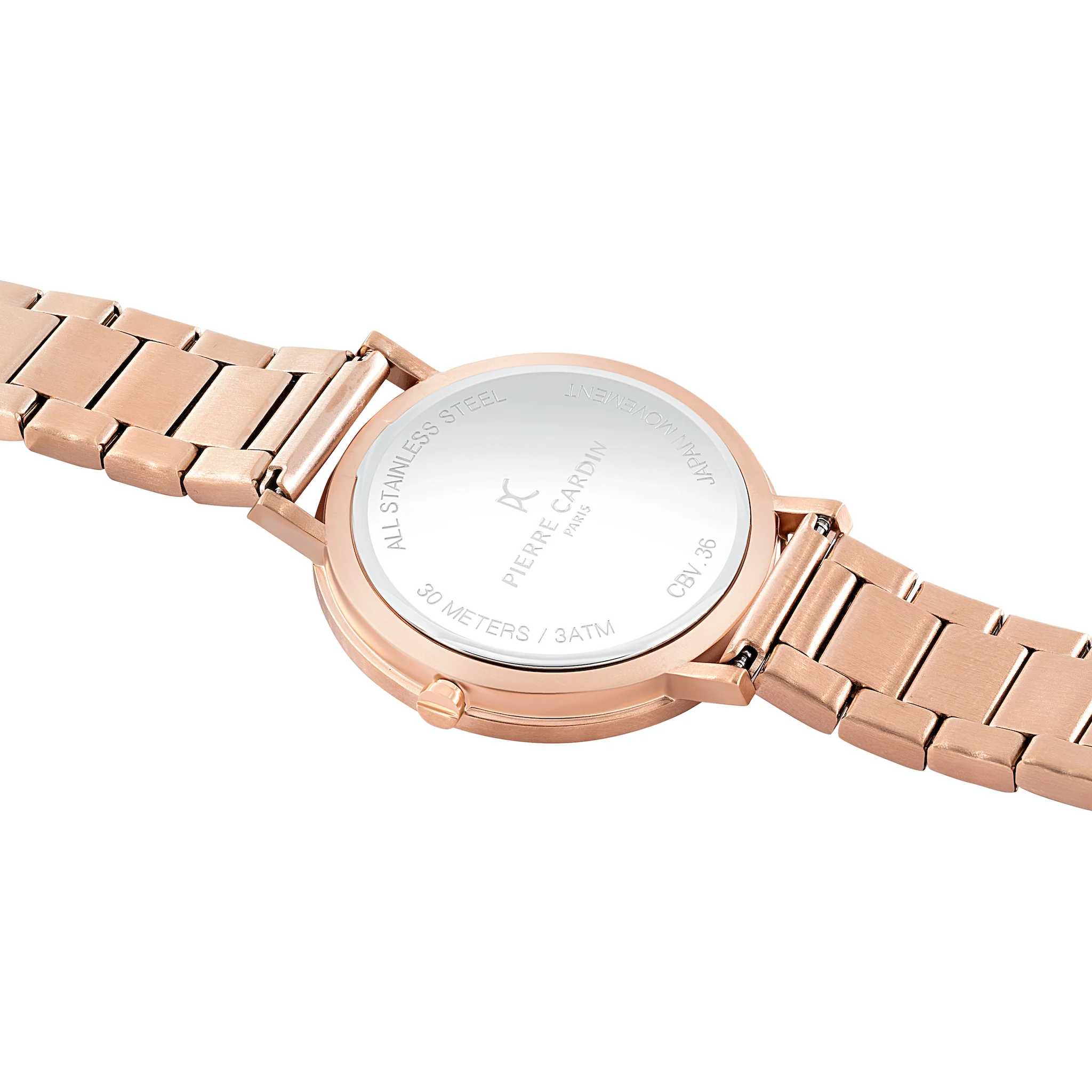 Belleville Coloured Patterned Dial Rose Gold Watch with Metal Link Strap - Image 4