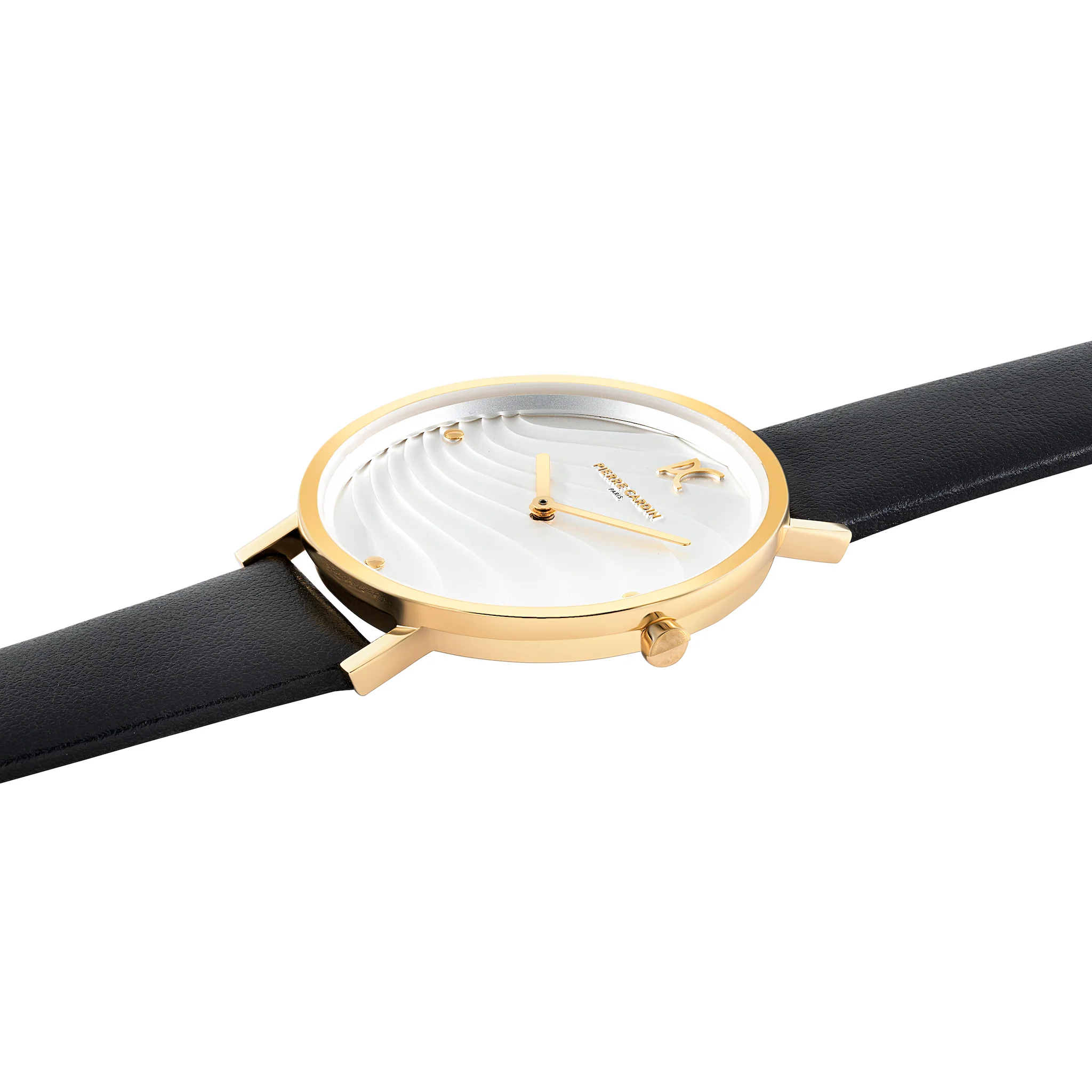 Belleville Patterned Dial Gold Watch with Black Leather Strap - Image 3