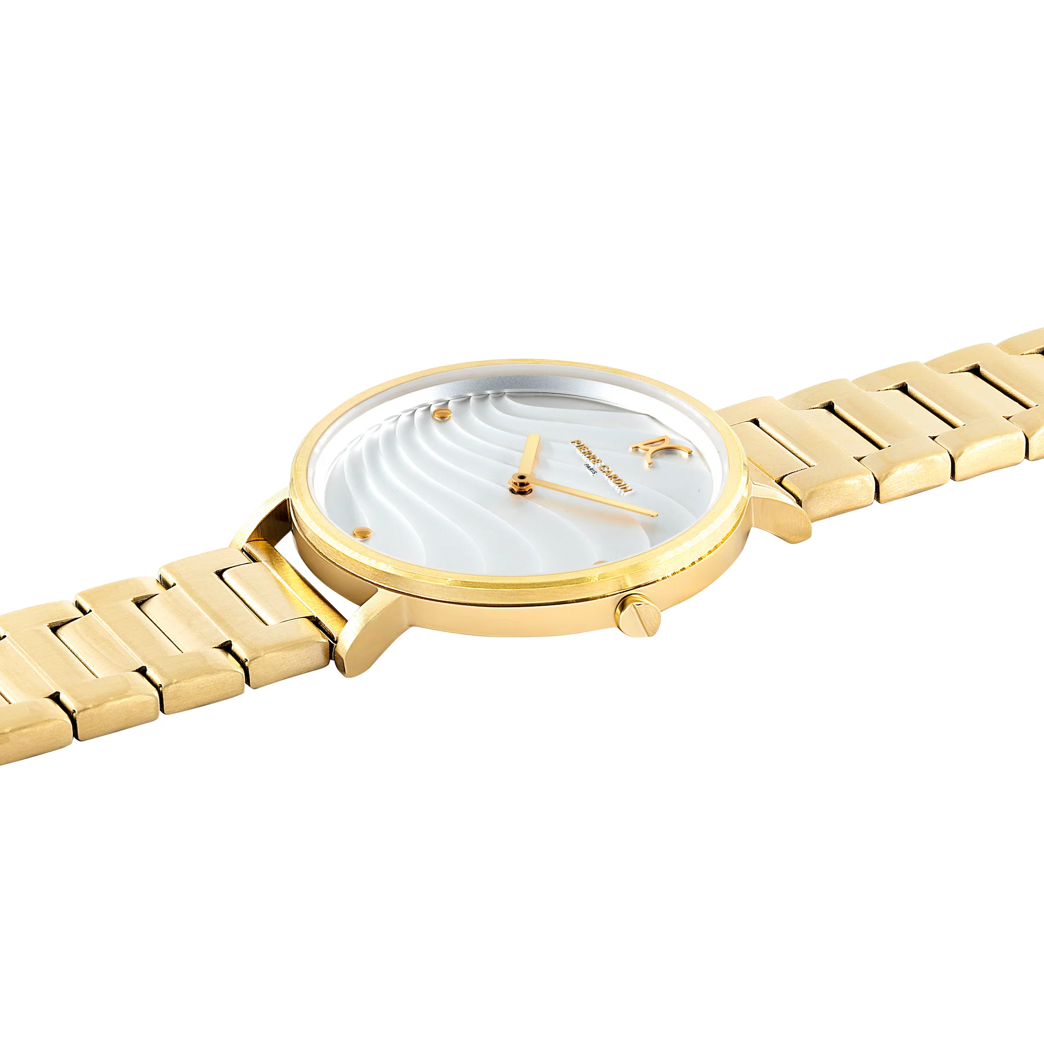Belleville Patterned Dial Gold Watch with Metal Link Strap - Image 3