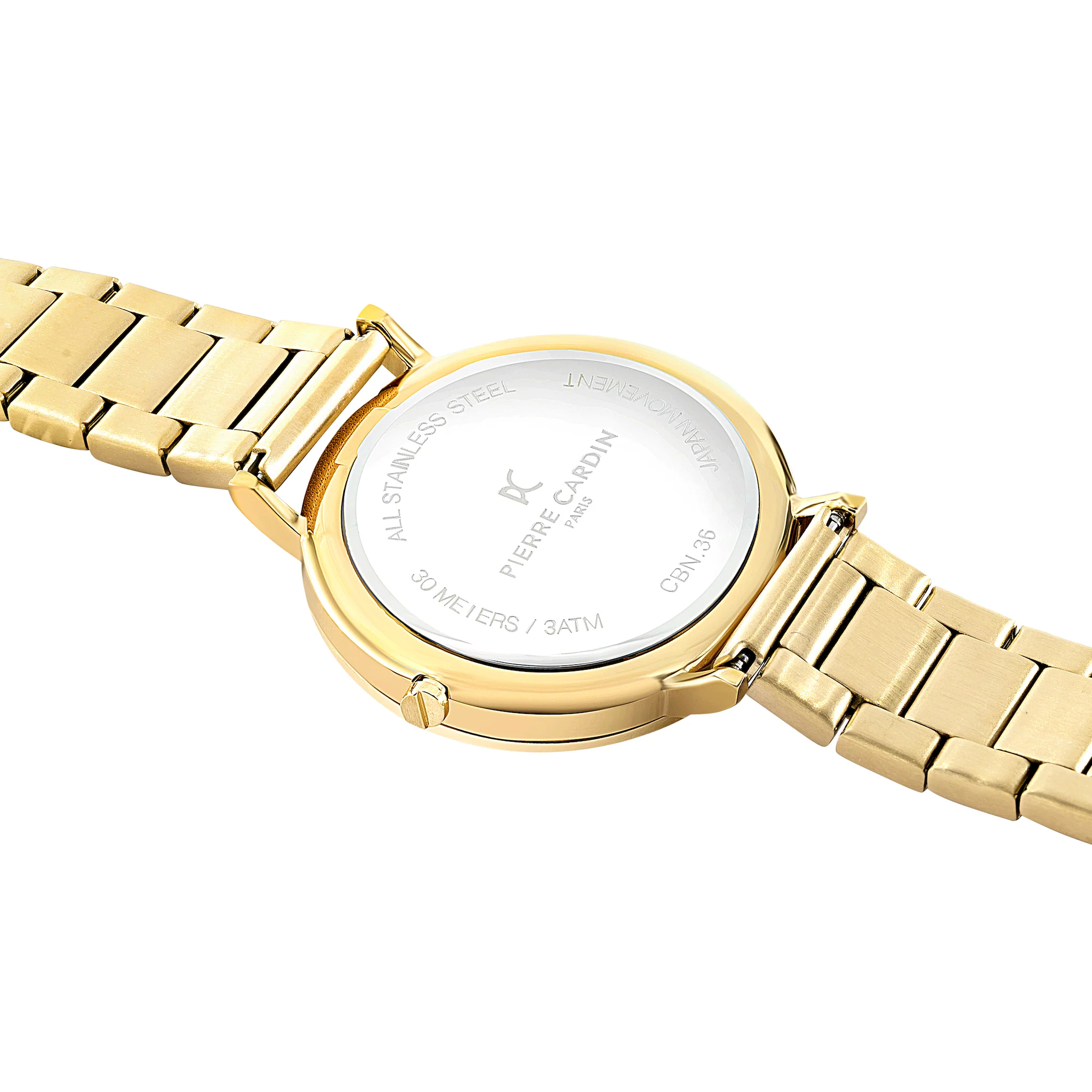 Belleville Patterned Dial Gold Watch with Metal Link Strap - Image 4