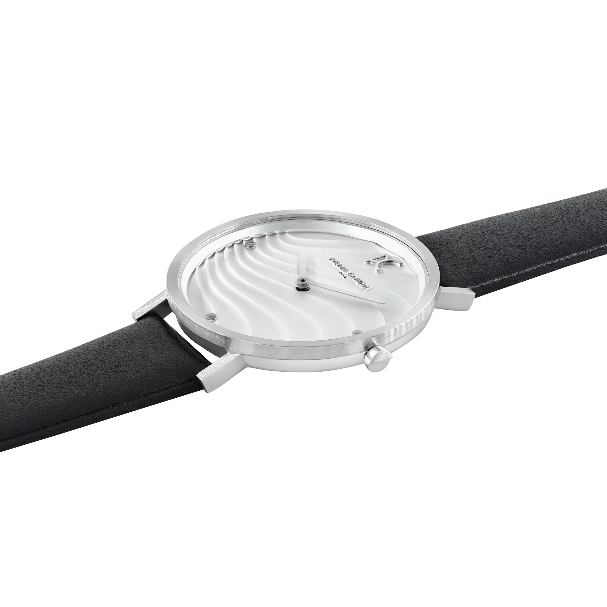 Belleville Patterned Dial Silver Watch with Black Leather Strap - Image 3