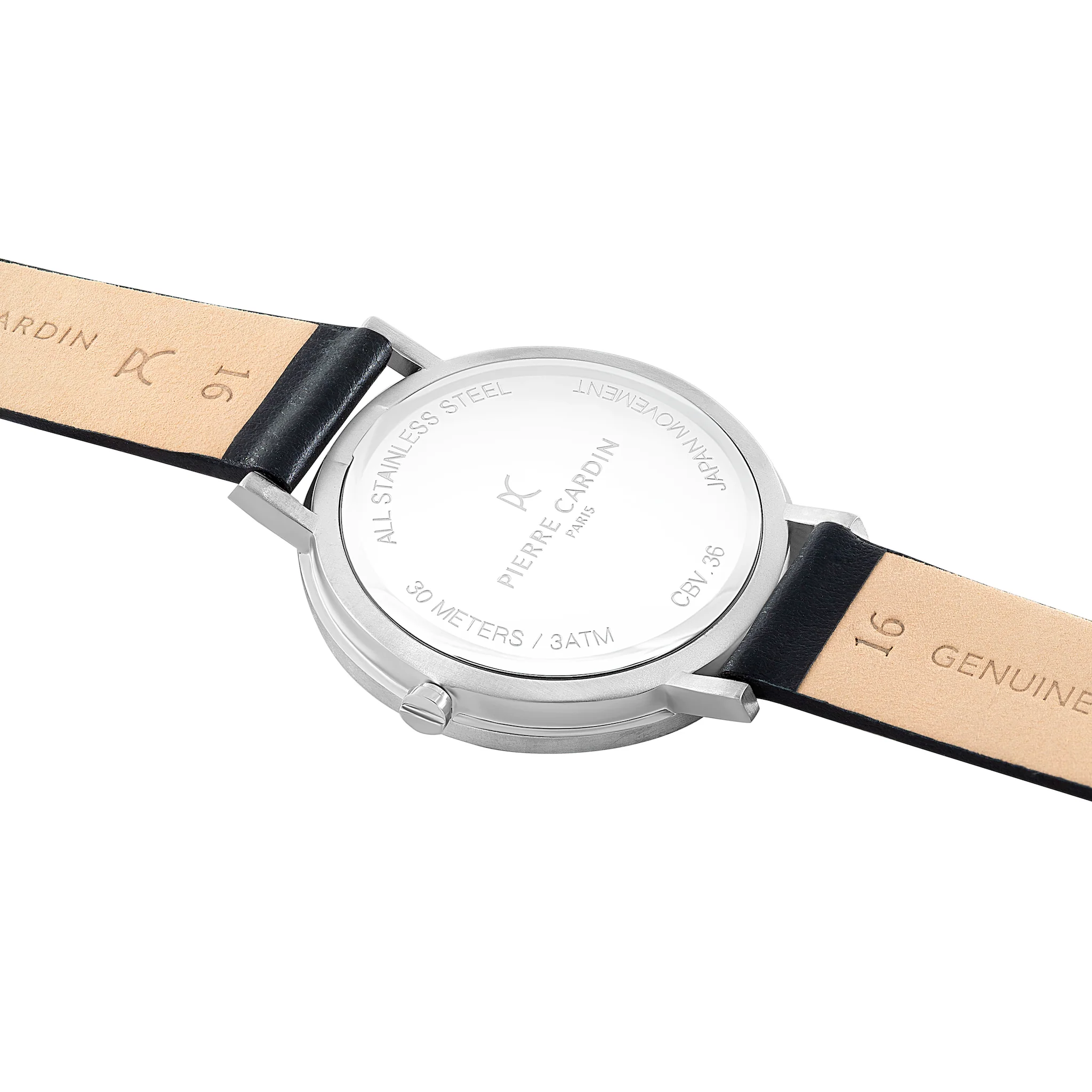 Belleville Patterned Dial Silver Watch with Black Leather Strap - Image 4