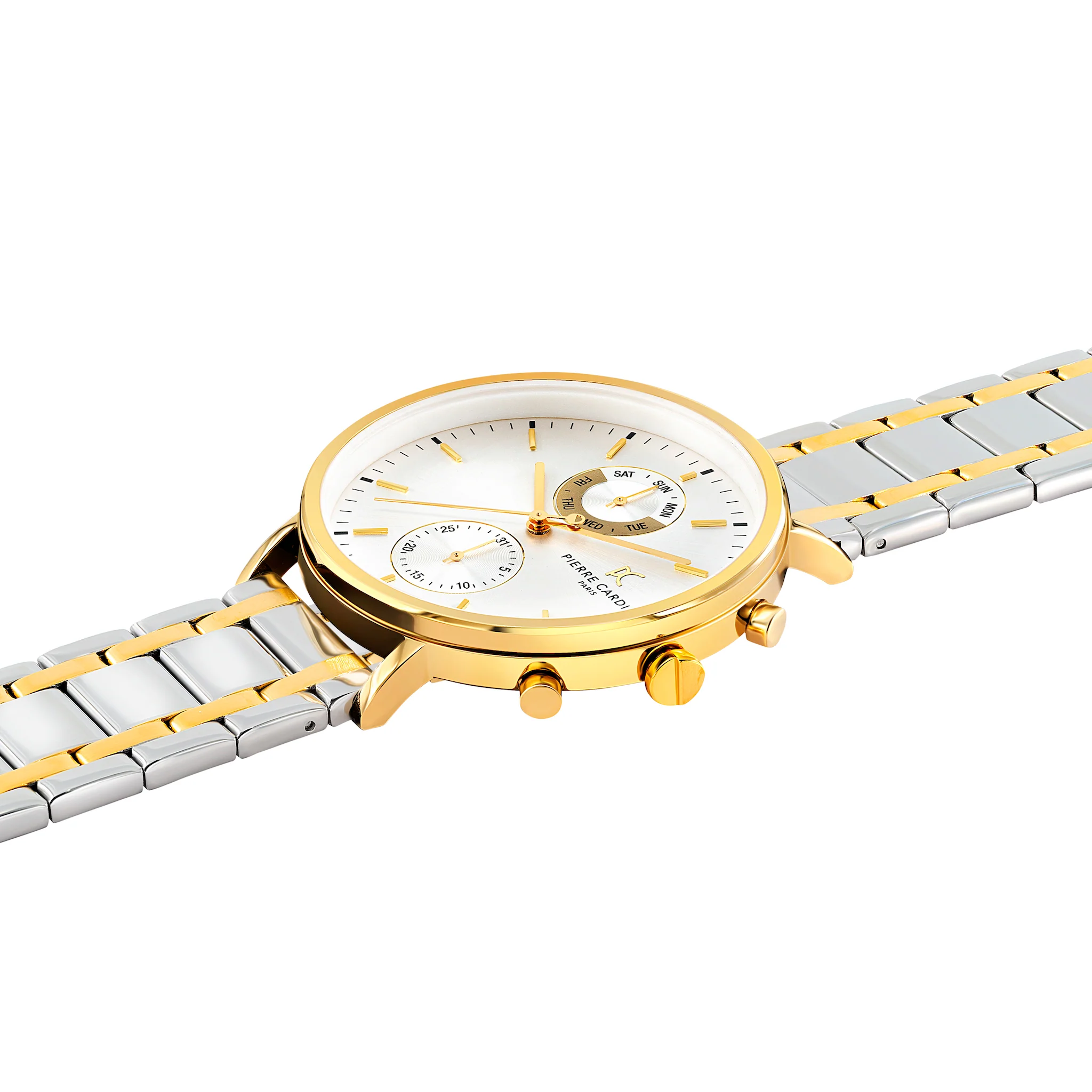 Bonne Nouvelle Gold and Stainless Steel Multifunction Watch with White Dial and Metal Links Strap - Image 3