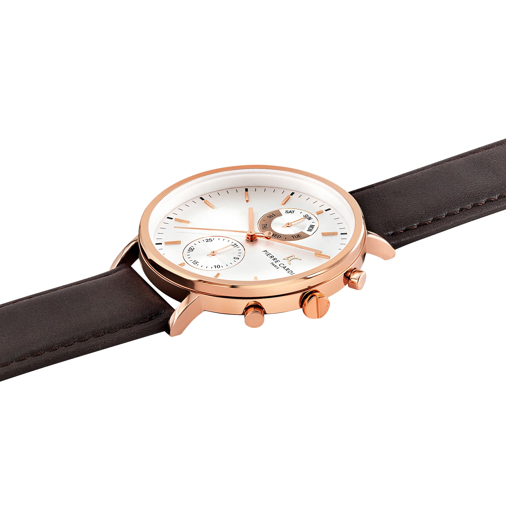 Bonne Nouvelle Multifunction Rose Gold Watch with White Dial and Brown Leather Strap - Image 3