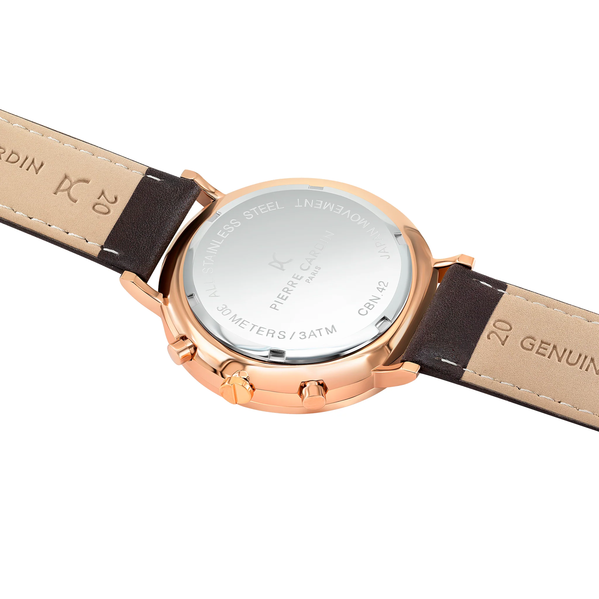 Bonne Nouvelle Multifunction Rose Gold Watch with White Dial and Brown Leather Strap - Image 4