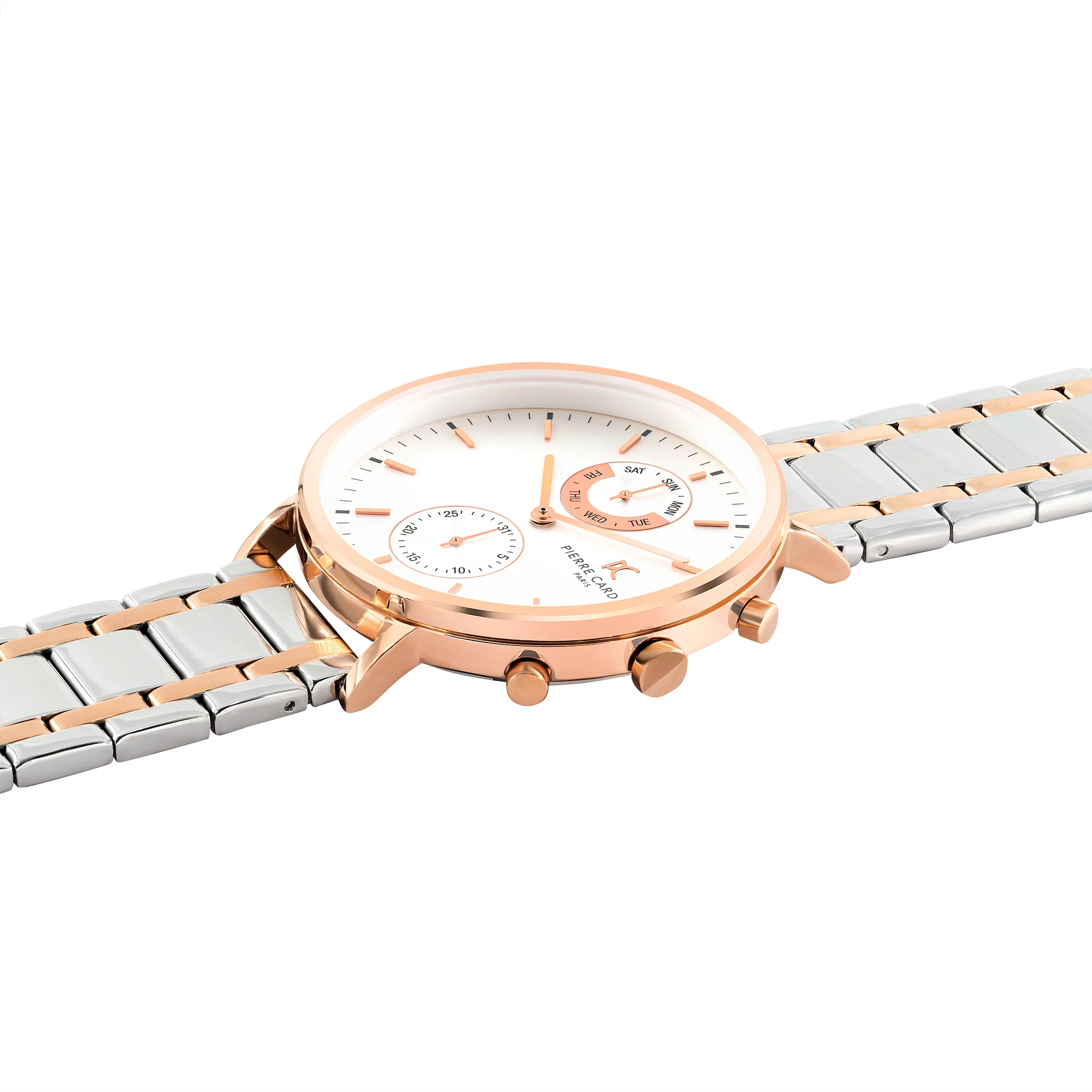 Bonne Nouvelle Rose Gold and Stainless Steel Multifunction Watch with White Dial and Metal Links Strap - Image 3