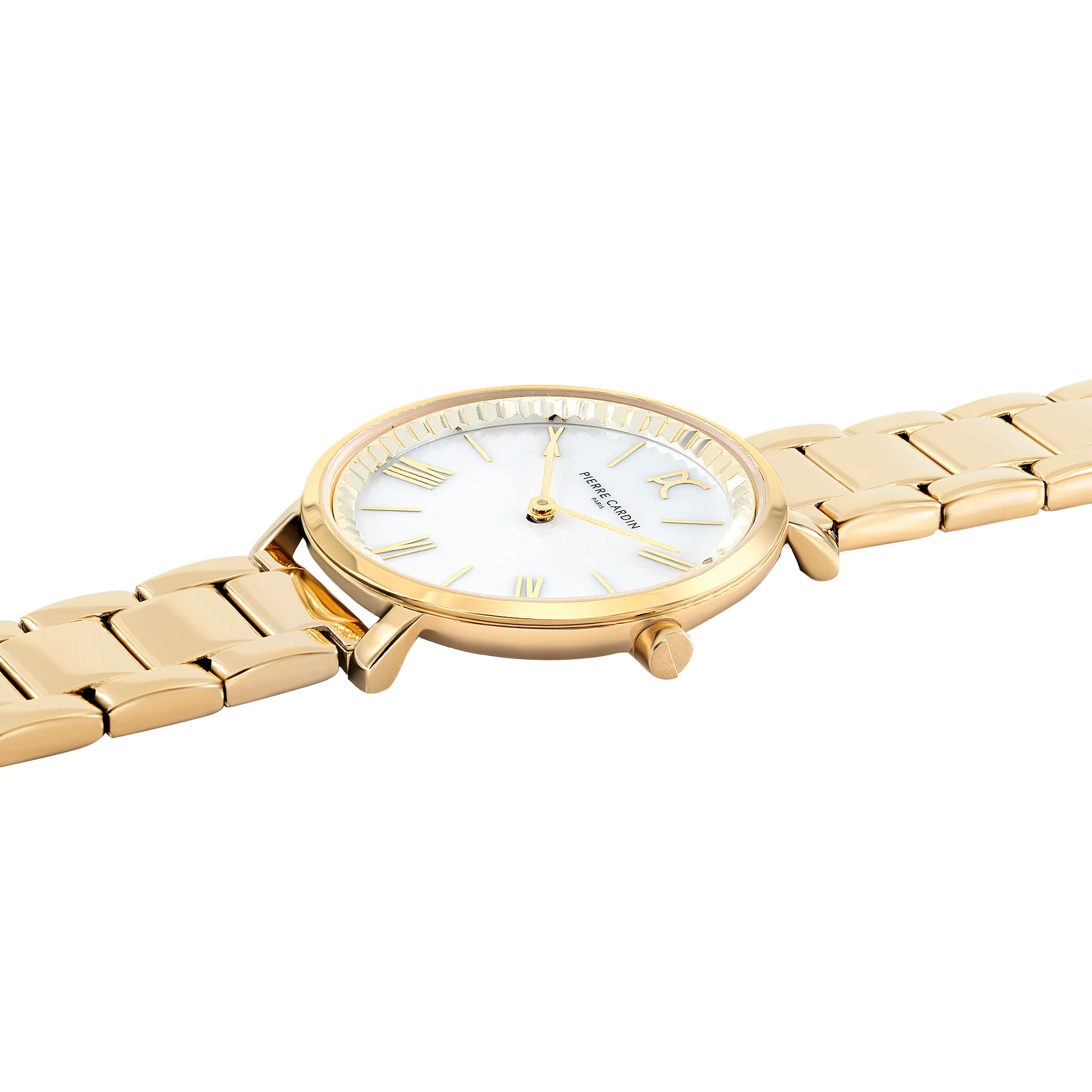Brochant Mother of Pearl Look Gold Watch with Metal Link Strap - Image 3