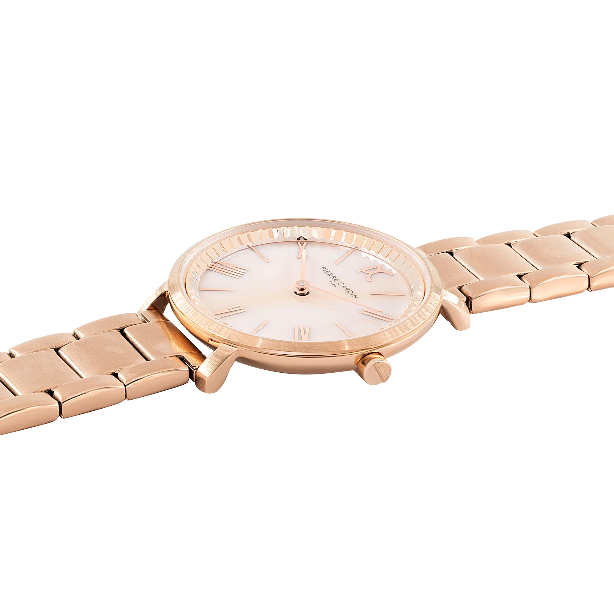 Brochant Mother of Pearl Look Rose Gold Watch with Metal Link Strap - Image 3