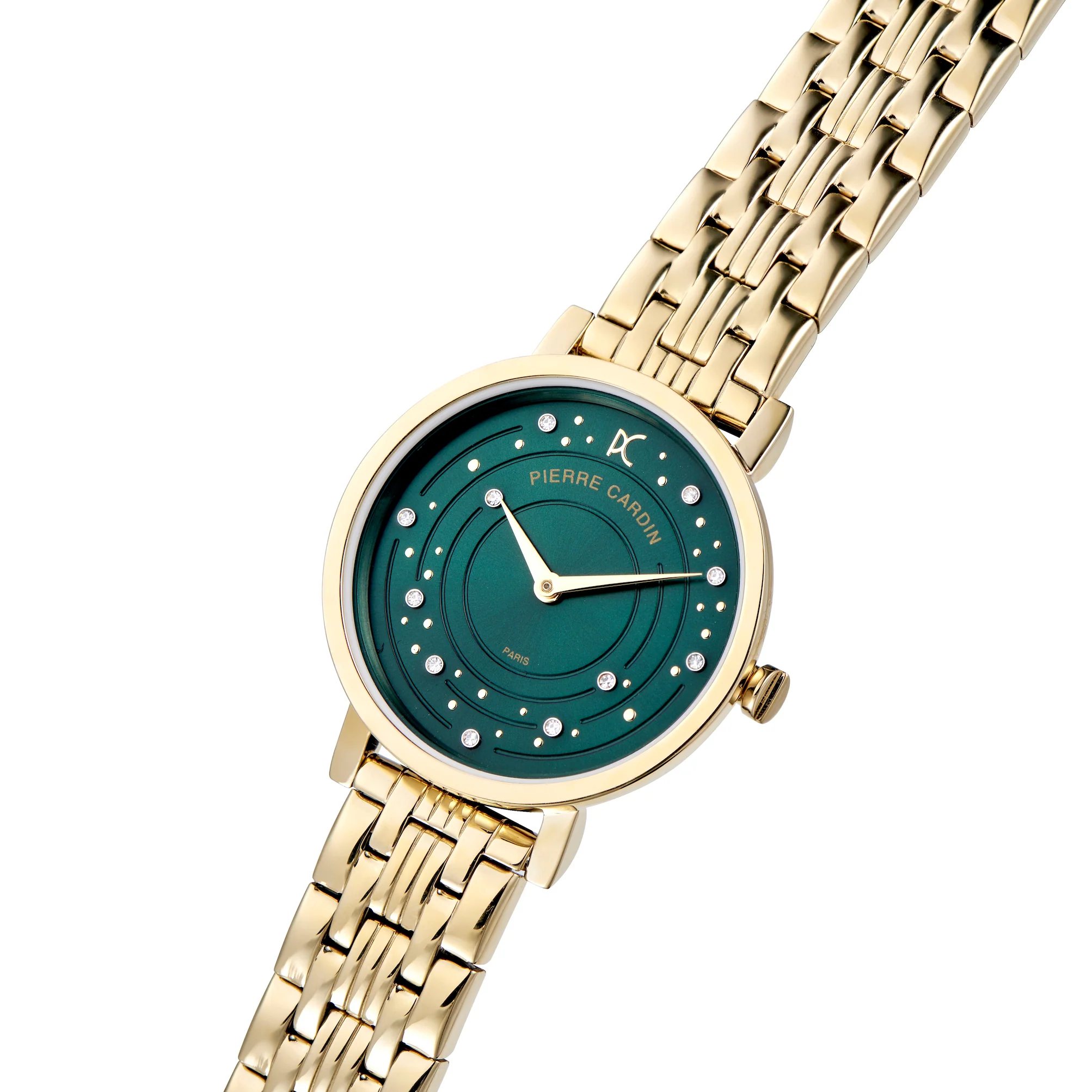 Canal St Martin Circles Gold Watch with Crystals and Green Dial - Image 2