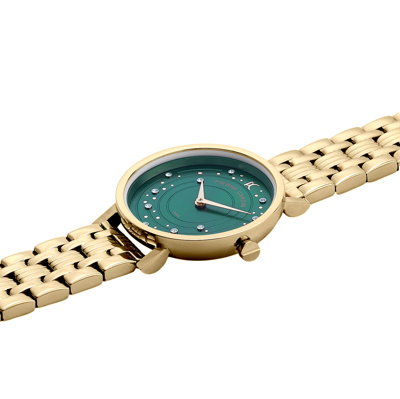 Canal St Martin Circles Gold Watch with Crystals and Green Dial - Image 3