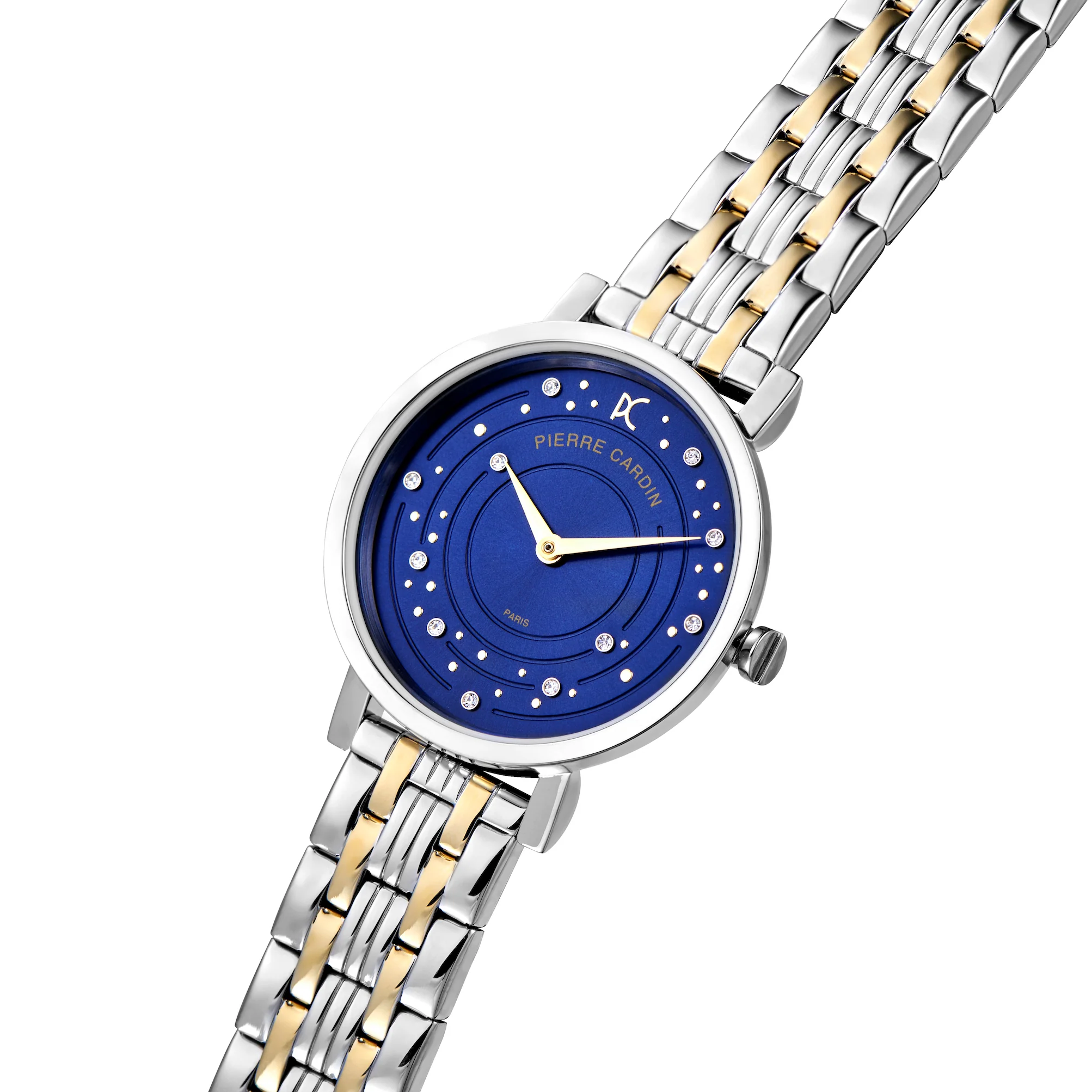 Canal St Martin Circles Two Tone Gold and Steel Watch with Crystals and Blue Dial - Image 2