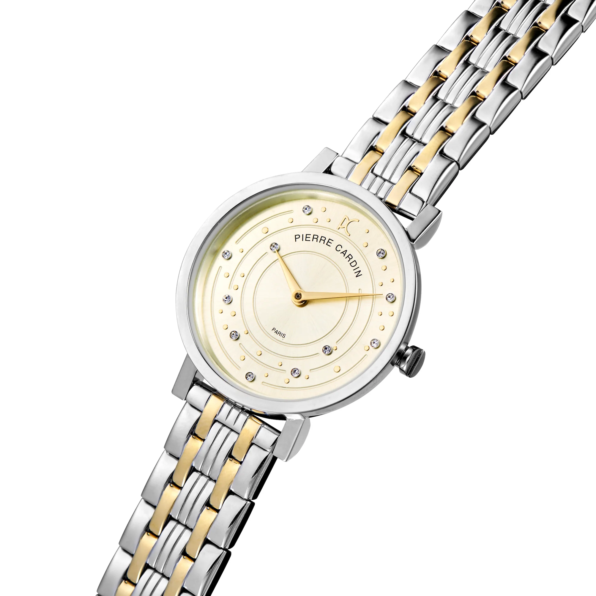 Canal St Martin Circles Two Tone Gold and Steel Watch with Crystals and Champagne Dial - Image 2