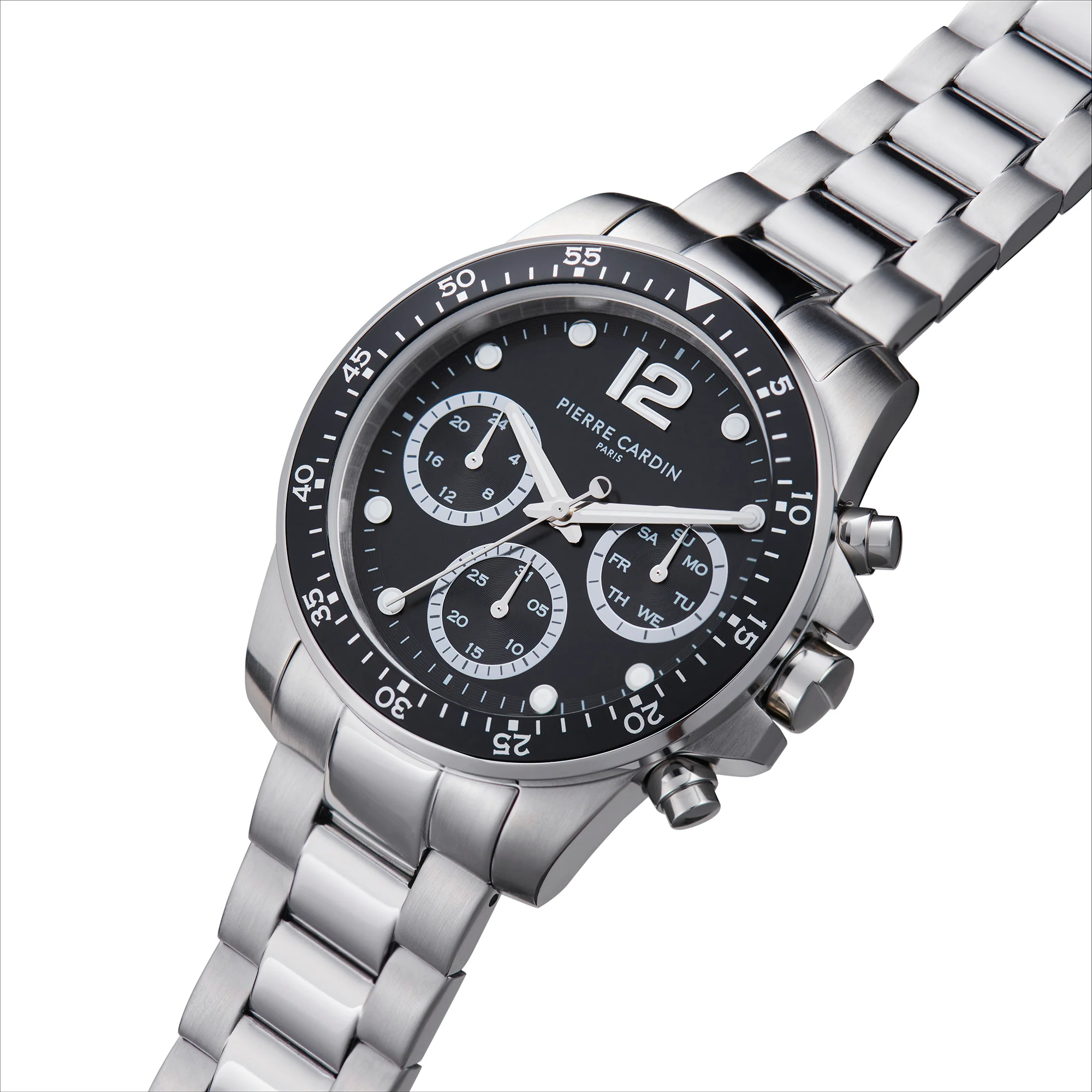 Nation Swank Multifunction watch with Black Dial and Black Bezel with a Metal Links Strap - Image 2