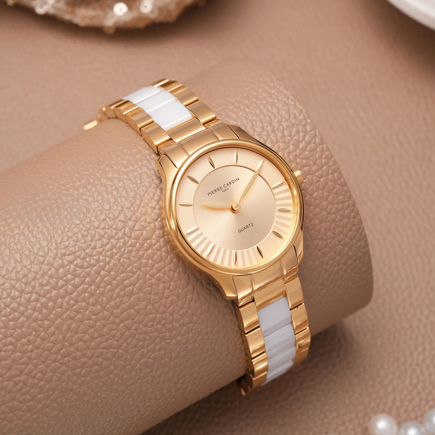 Élitaire Céramique Lady 32mm - Gold with Gold Metal Strap with White Ceramic Links - Image 6