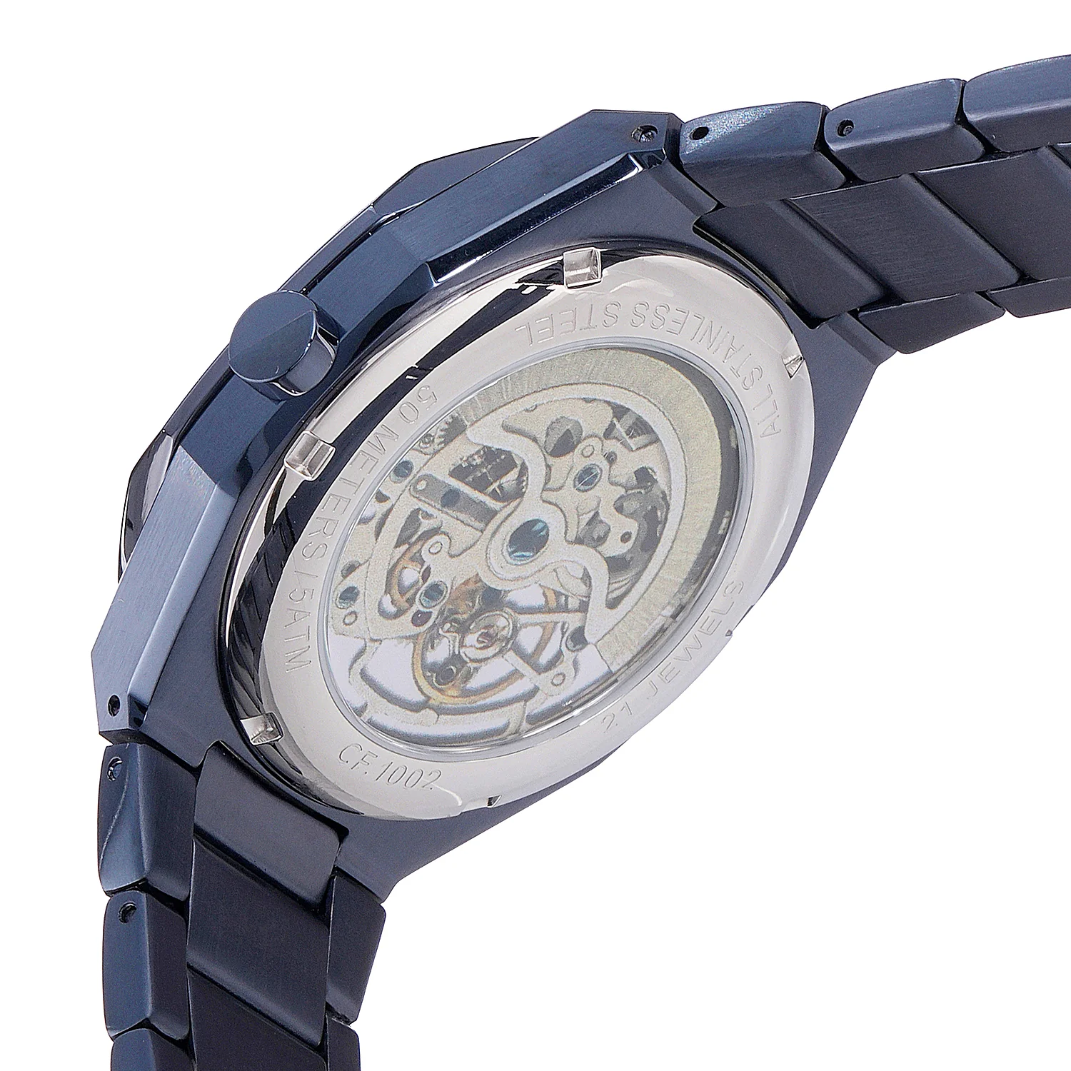 Maison 8 Automatique Men’s 42mm Skeleton Watch - Blue Case with Blue Metal Strap - Image 4