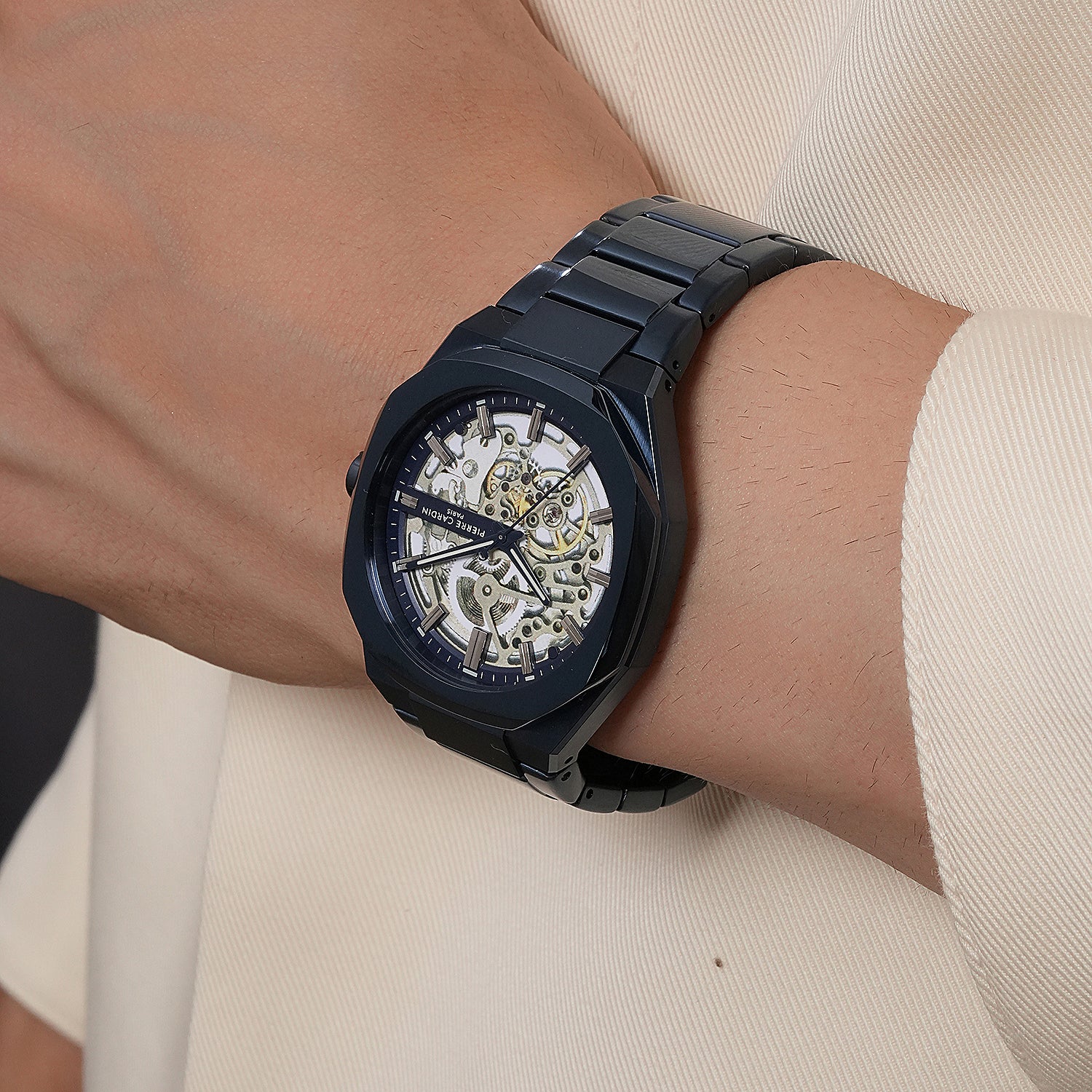 Maison 8 Automatique Men’s 42mm Skeleton Watch - Blue Case with Blue Metal Strap - Image 8