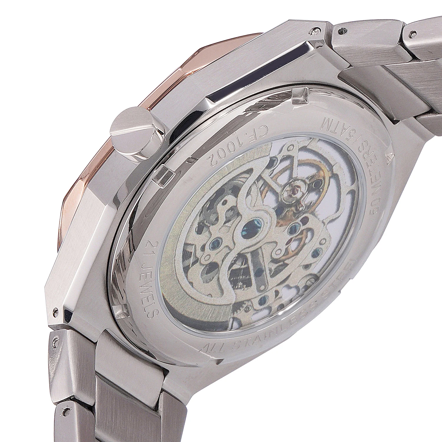 Maison 8 Automatique Men’s 42mm Skeleton Watch - Two-Tone Rose Gold & Silver Case with Silver Metal Strap - Image 4