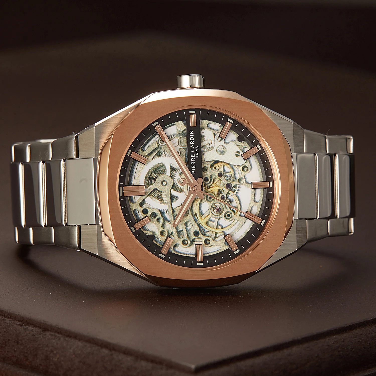 Maison 8 Automatique Men’s 42mm Skeleton Watch - Two-Tone Rose Gold & Silver Case with Silver Metal Strap - Image 5