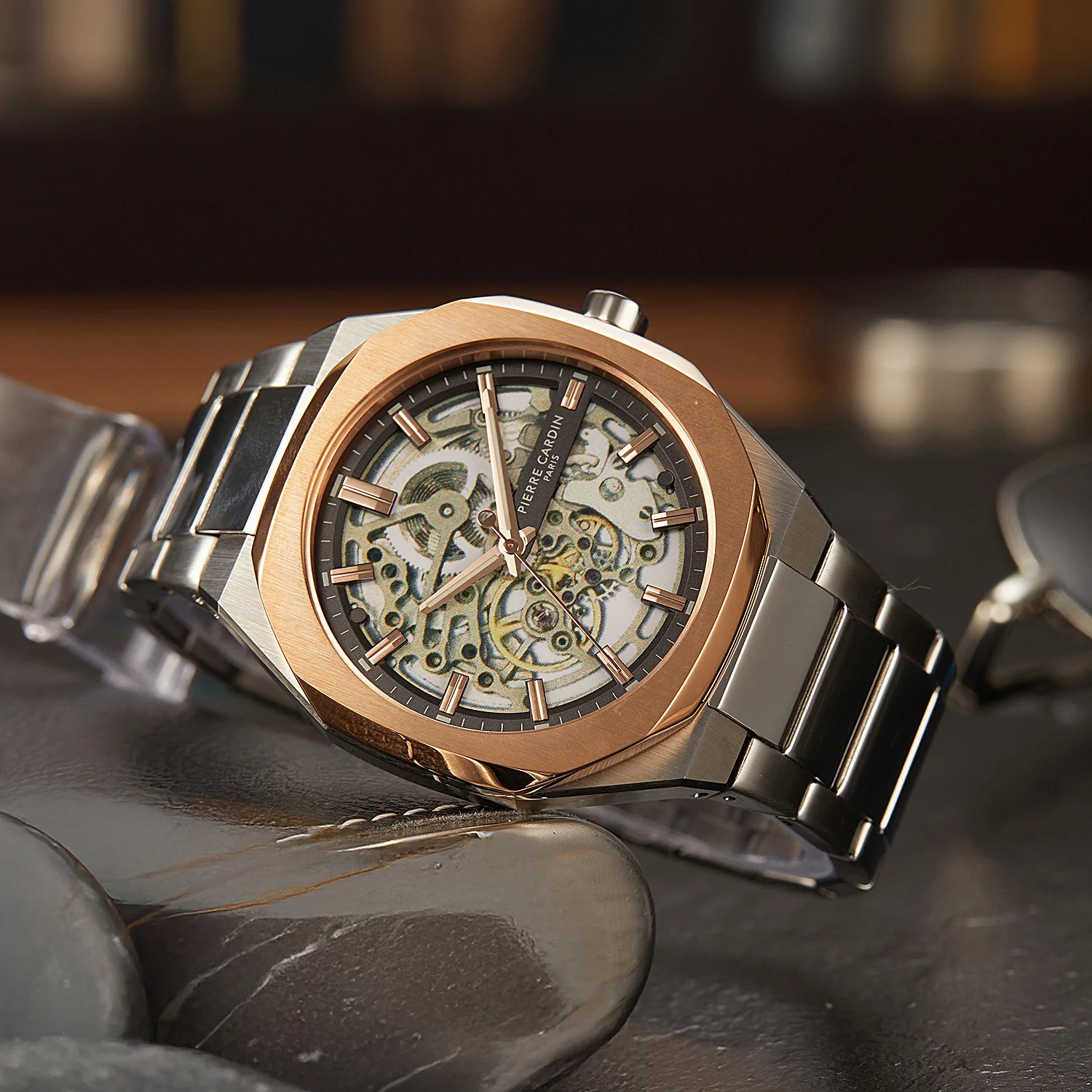 Maison 8 Automatique Men’s 42mm Skeleton Watch - Two-Tone Rose Gold & Silver Case with Silver Metal Strap - Image 6