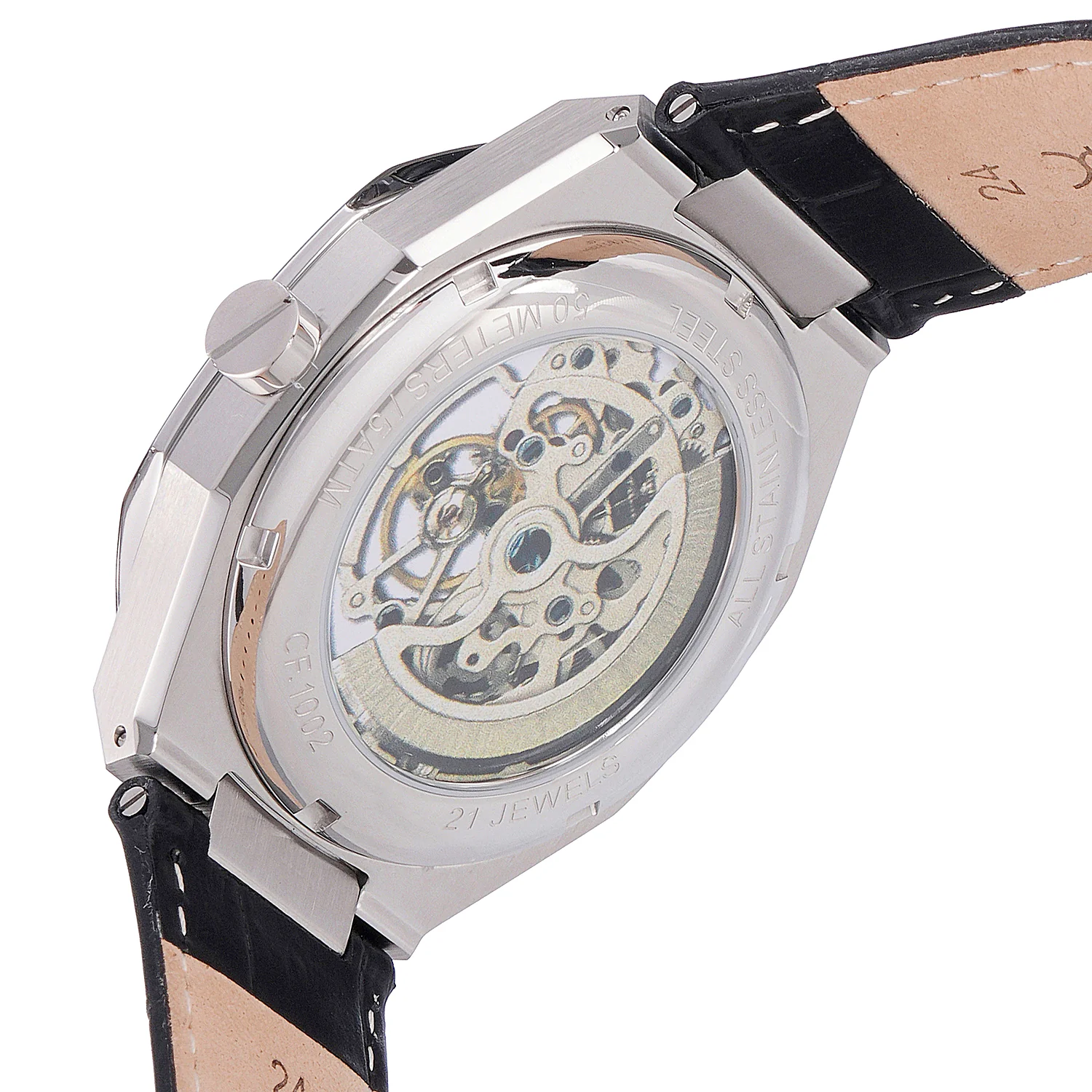 Maison 8 Automatique Men’s 42mm Stainless Steel Watch - Green Dial with Black Leather Strap - Image 4