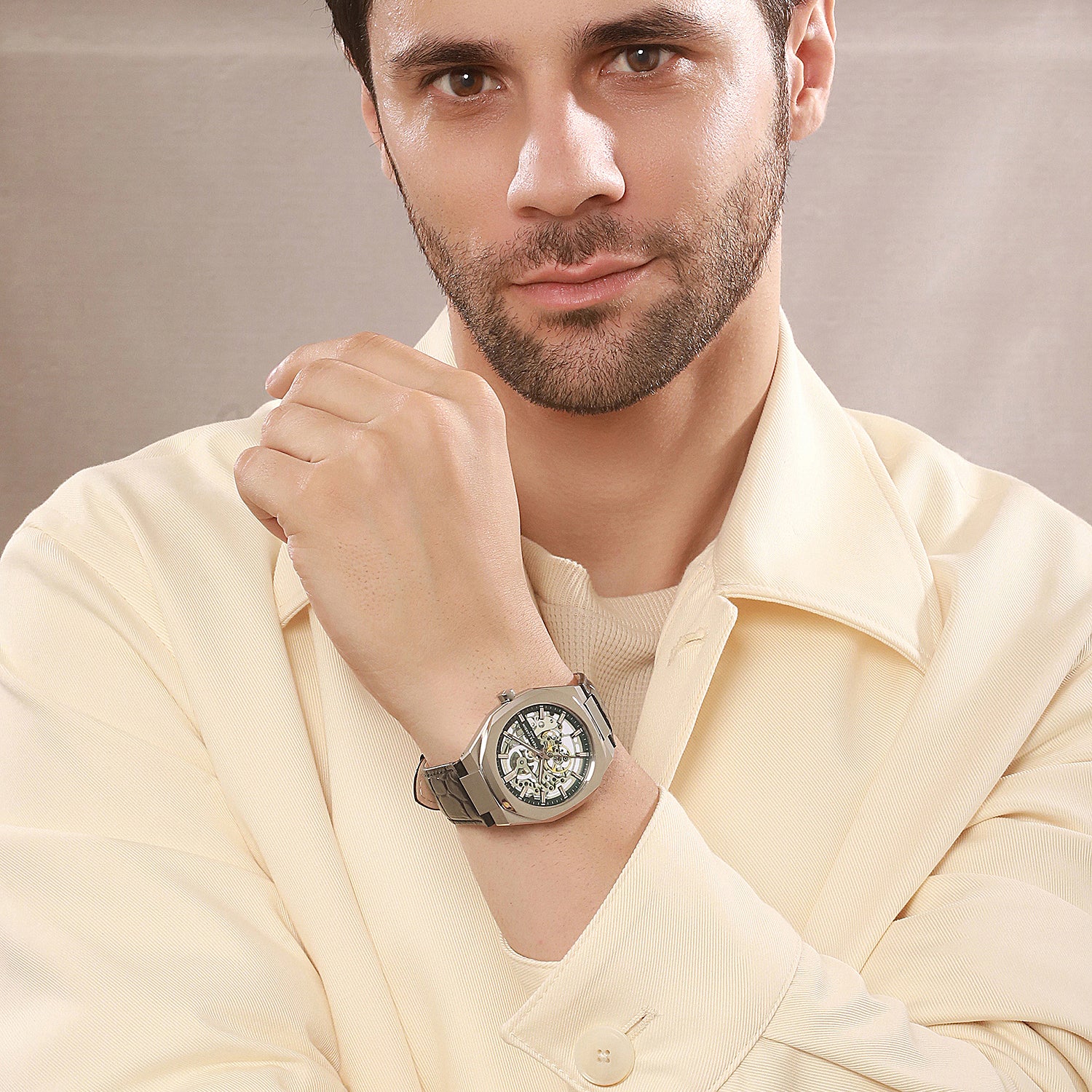 Maison 8 Automatique Men’s 42mm Stainless Steel Watch - Green Dial with Black Leather Strap - Image 8