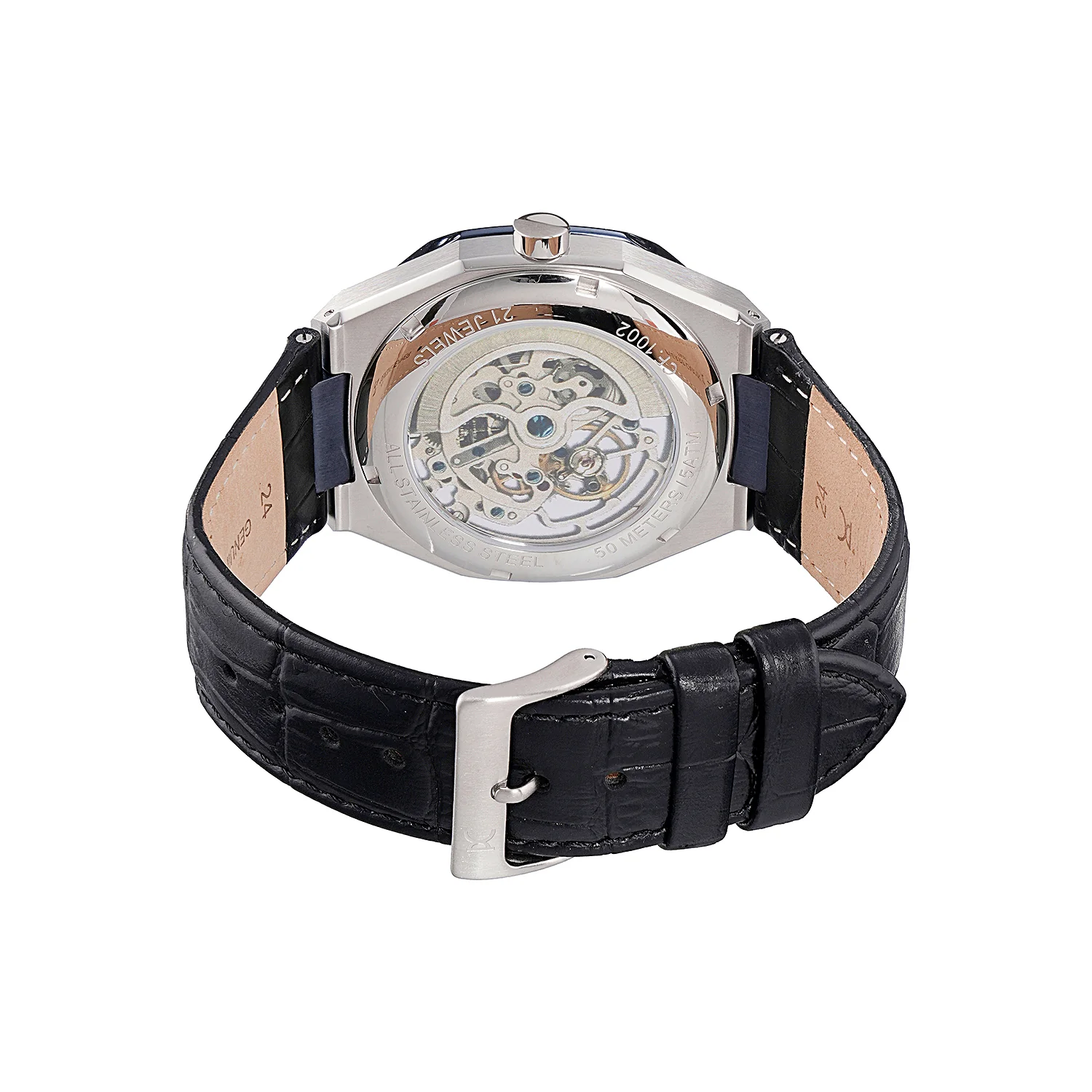 Maison 8 Automatique Men’s 42mm Two-Tone Blue & Silver Watch - Blue Dial with Black Leather Strap - Image 3