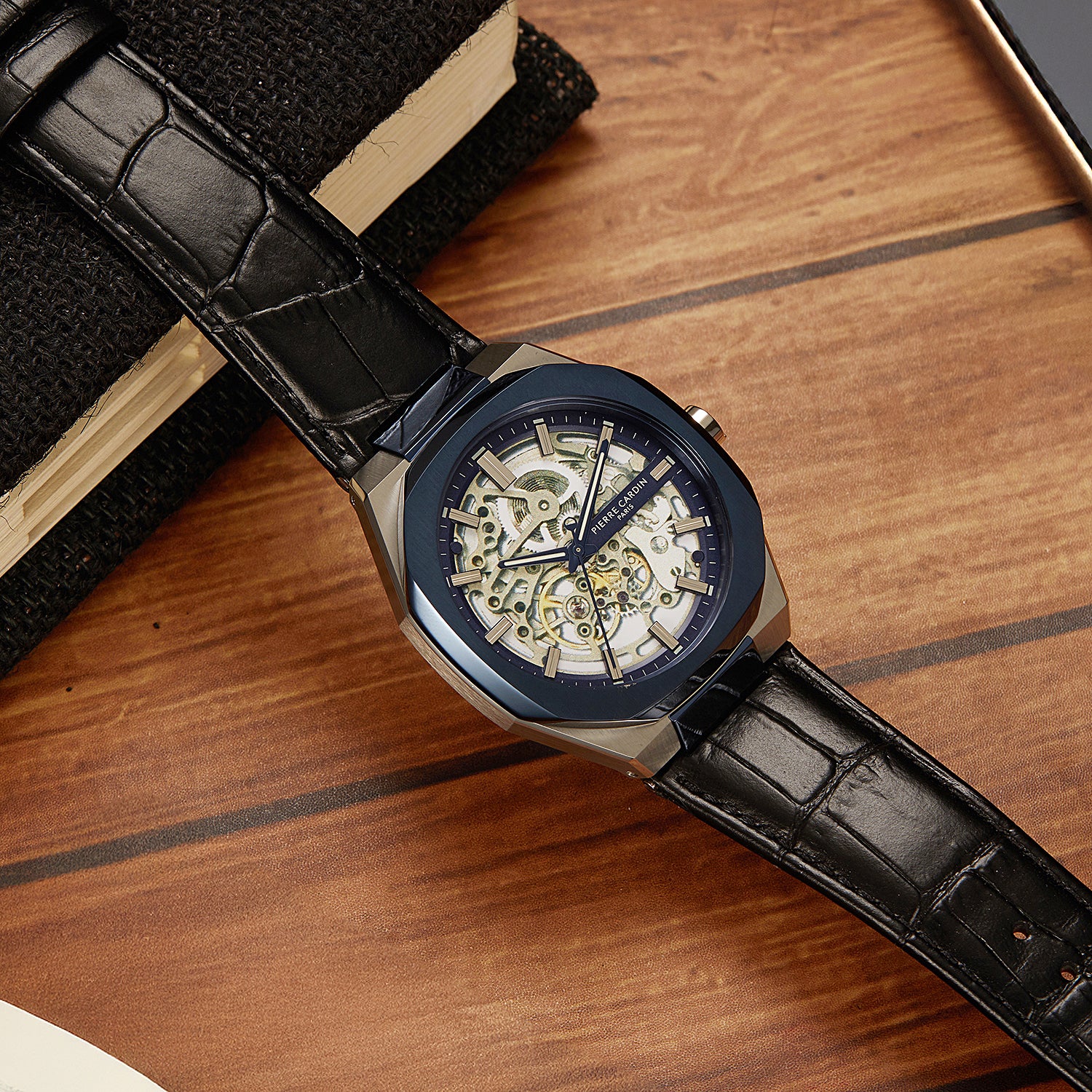 Maison 8 Automatique Men’s 42mm Two-Tone Blue & Silver Watch - Blue Dial with Black Leather Strap - Image 5