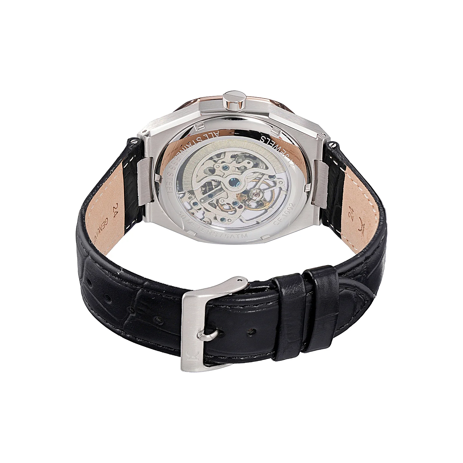 Maison 8 Automatique Men’s 42mm Two-Tone Rose Gold & Silver Watch - Black Dial with Black Leather Strap - Image 4