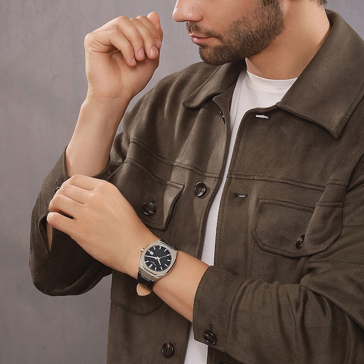 Maison 8 Checkers 42mm Men’s Stainless Steel Watch - Black Checkered Dial with Leather Strap - Image 8