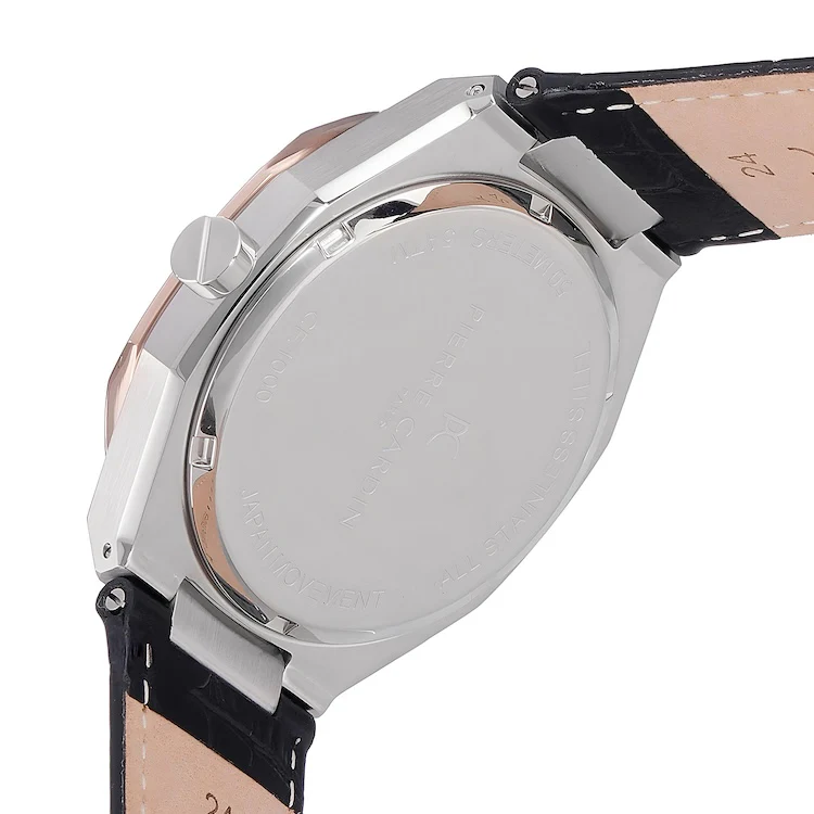 Maison 8 Checkers Men’s Two-Tone Rose Gold & Silver 42mm Stainless Steel Watch - Black Checkered Dial with Leather Strap - Image 4