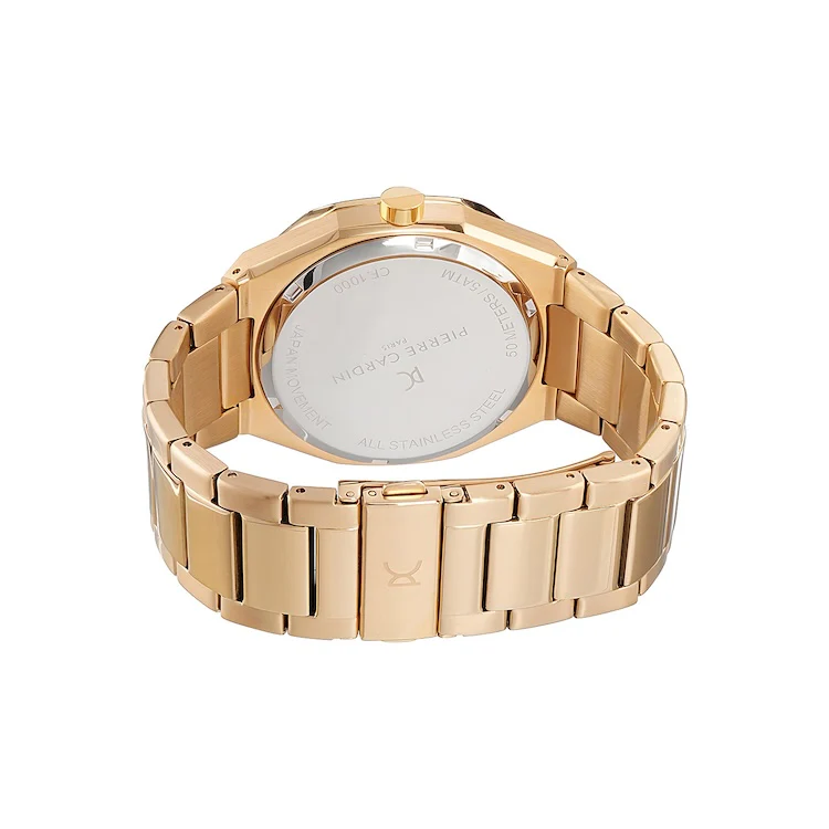 Maison 8 Checkers Men’s 42mm Gold Stainless Steel Watch - Silver White Checkered Dial with Metal Strap - Image 3