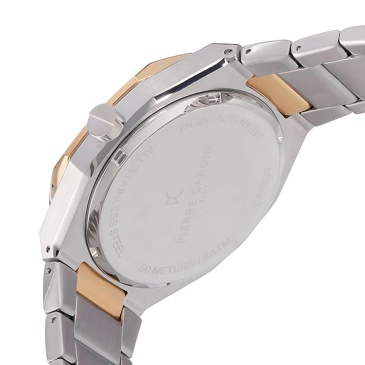 Maison 8 Checkers Men’s 42mm Two-Tone Gold & Stainless Steel Watch - Clear Sky Checkered Dial with Metal Strap - Image 4
