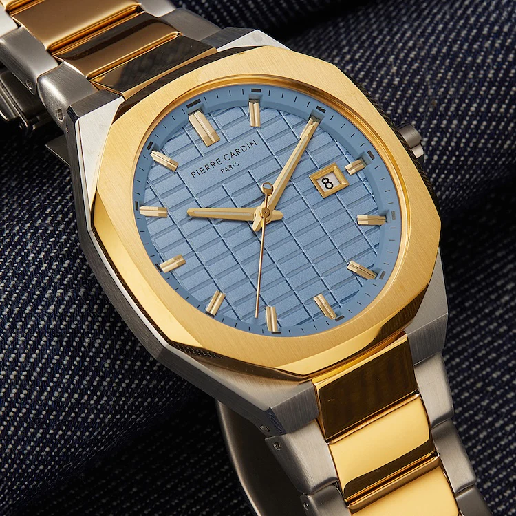 Maison 8 Checkers Men’s 42mm Two-Tone Gold & Stainless Steel Watch - Clear Sky Checkered Dial with Metal Strap - Image 5