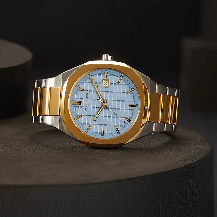 Maison 8 Checkers Men’s 42mm Two-Tone Gold & Stainless Steel Watch - Clear Sky Checkered Dial with Metal Strap - Image 6