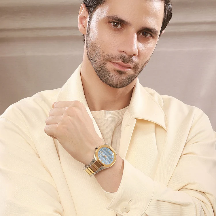 Maison 8 Checkers Men’s 42mm Two-Tone Gold & Stainless Steel Watch - Clear Sky Checkered Dial with Metal Strap - Image 8