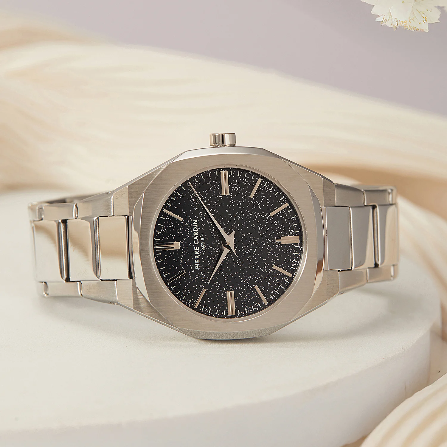 Maison 8 Chrysanthème Ladies Watch - Black Sparkle Dial with Stainless Steel Band - Image 5