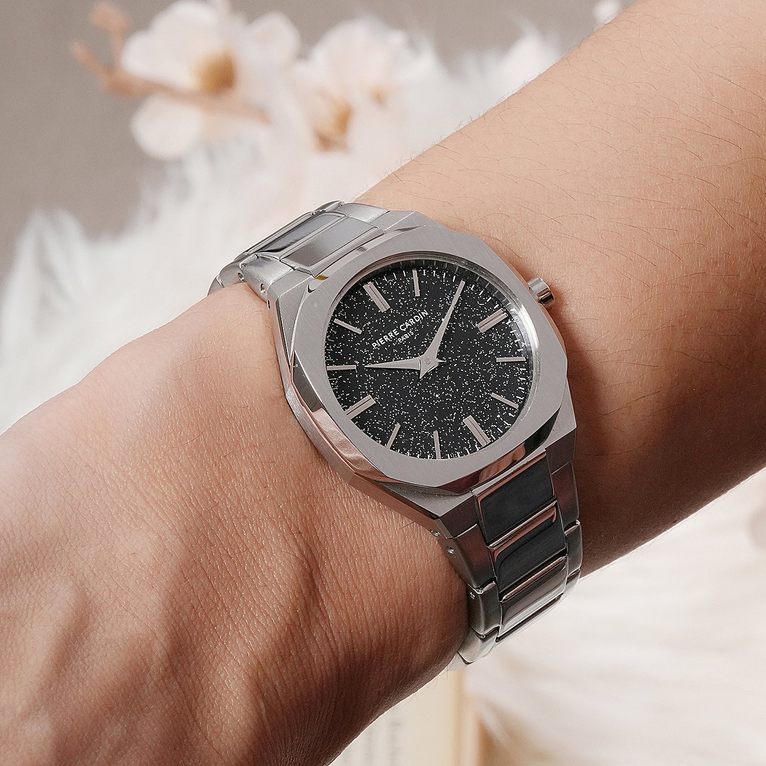 Maison 8 Chrysanthème Ladies Watch - Black Sparkle Dial with Stainless Steel Band - Image 8