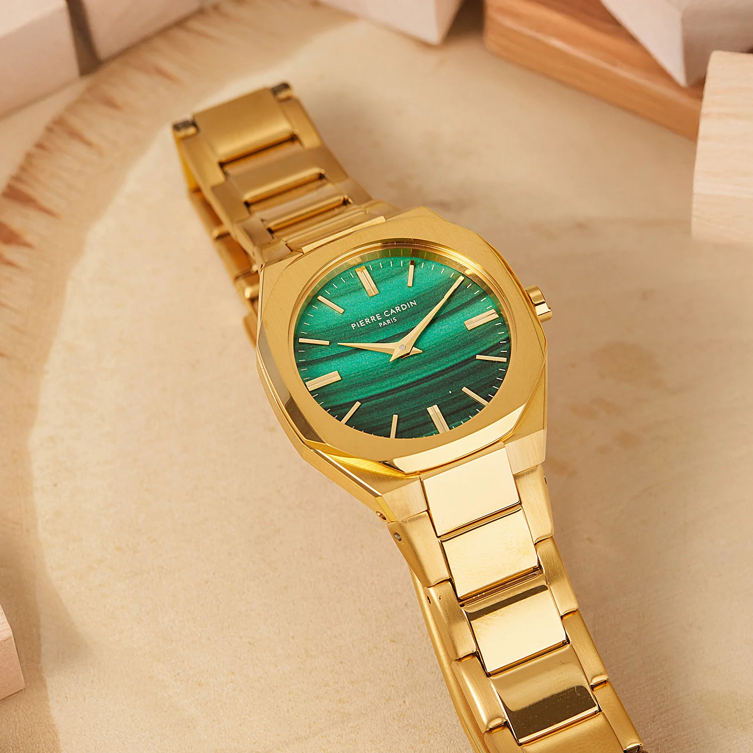Maison 8 Chrysanthème Ladies’ Watch - Gold Case, Jade Green Dial with Gold Metal Strap - Image 5