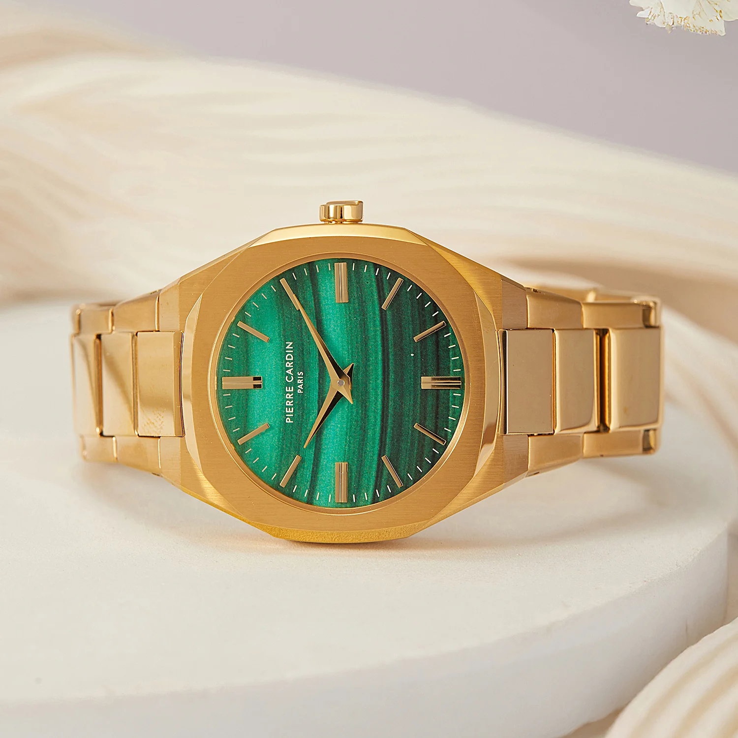 Maison 8 Chrysanthème Ladies’ Watch - Gold Case, Jade Green Dial with Gold Metal Strap - Image 6