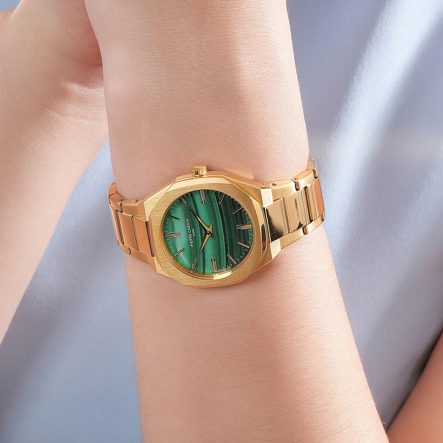 Maison 8 Chrysanthème Ladies’ Watch - Gold Case, Jade Green Dial with Gold Metal Strap - Image 7