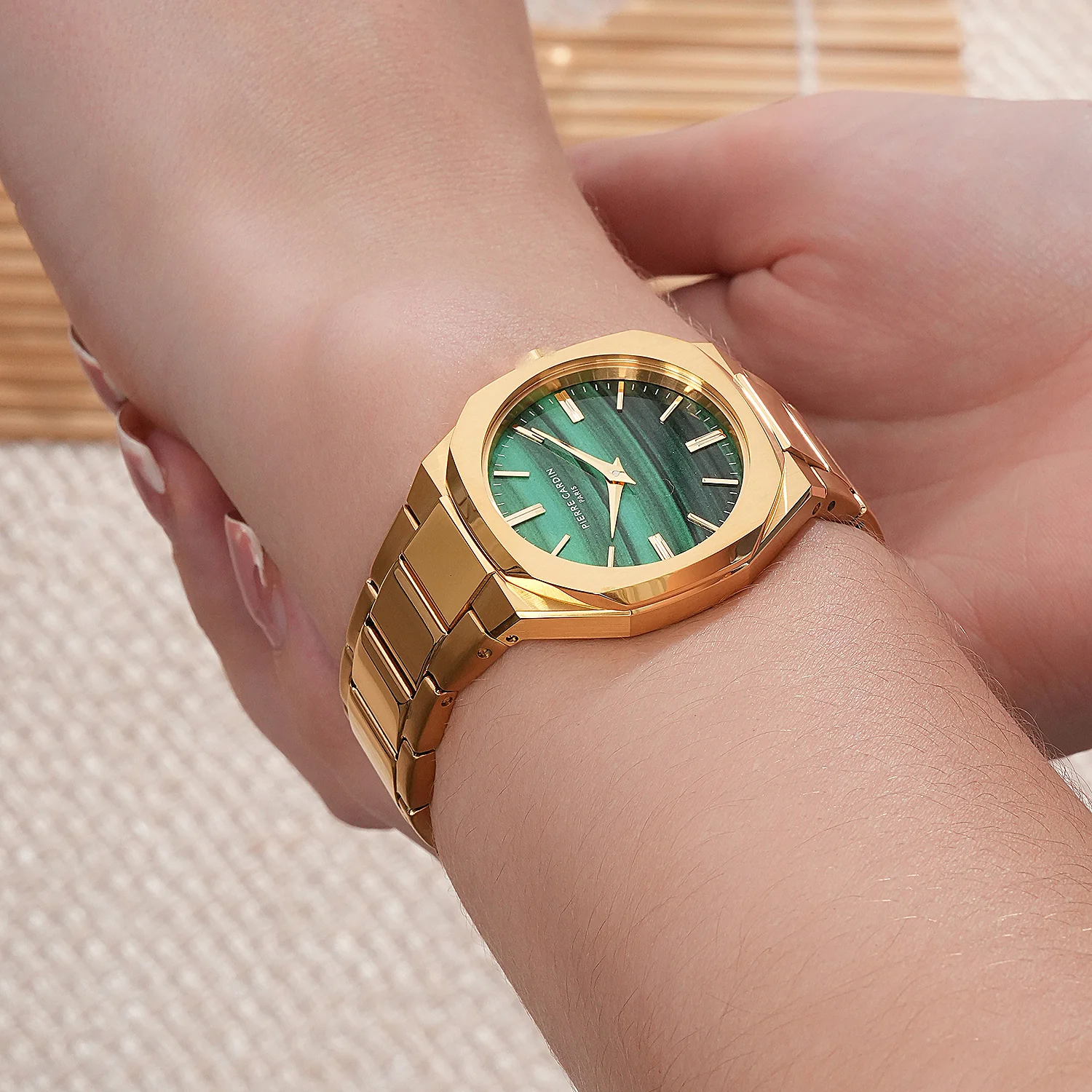 Maison 8 Chrysanthème Ladies’ Watch - Gold Case, Jade Green Dial with Gold Metal Strap - Image 8