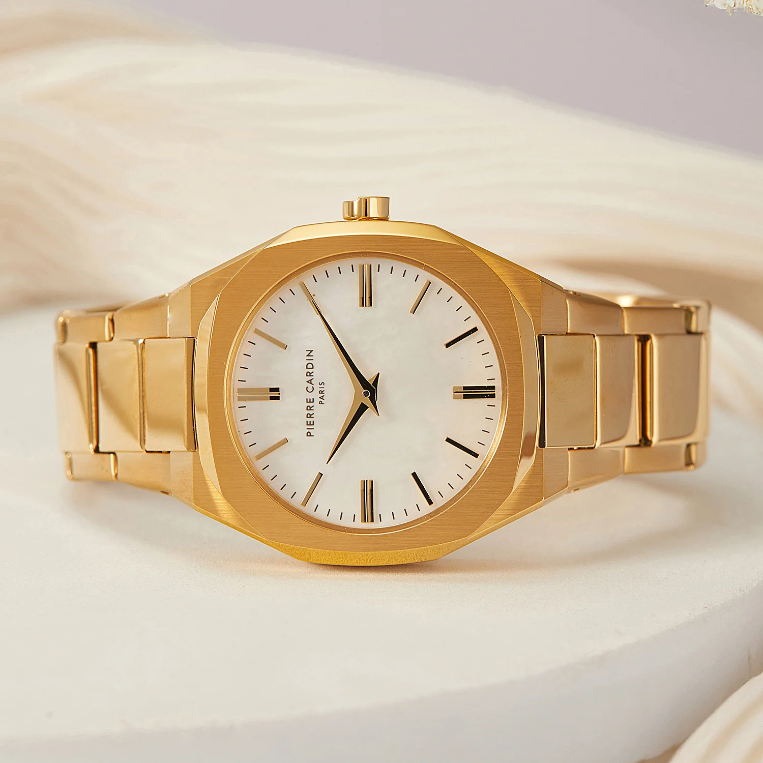 Maison 8 Chrysanthème Ladies’ Watch - Gold Case, White Mother of Pearl Dial Look with Gold Metal Strap - Image 5