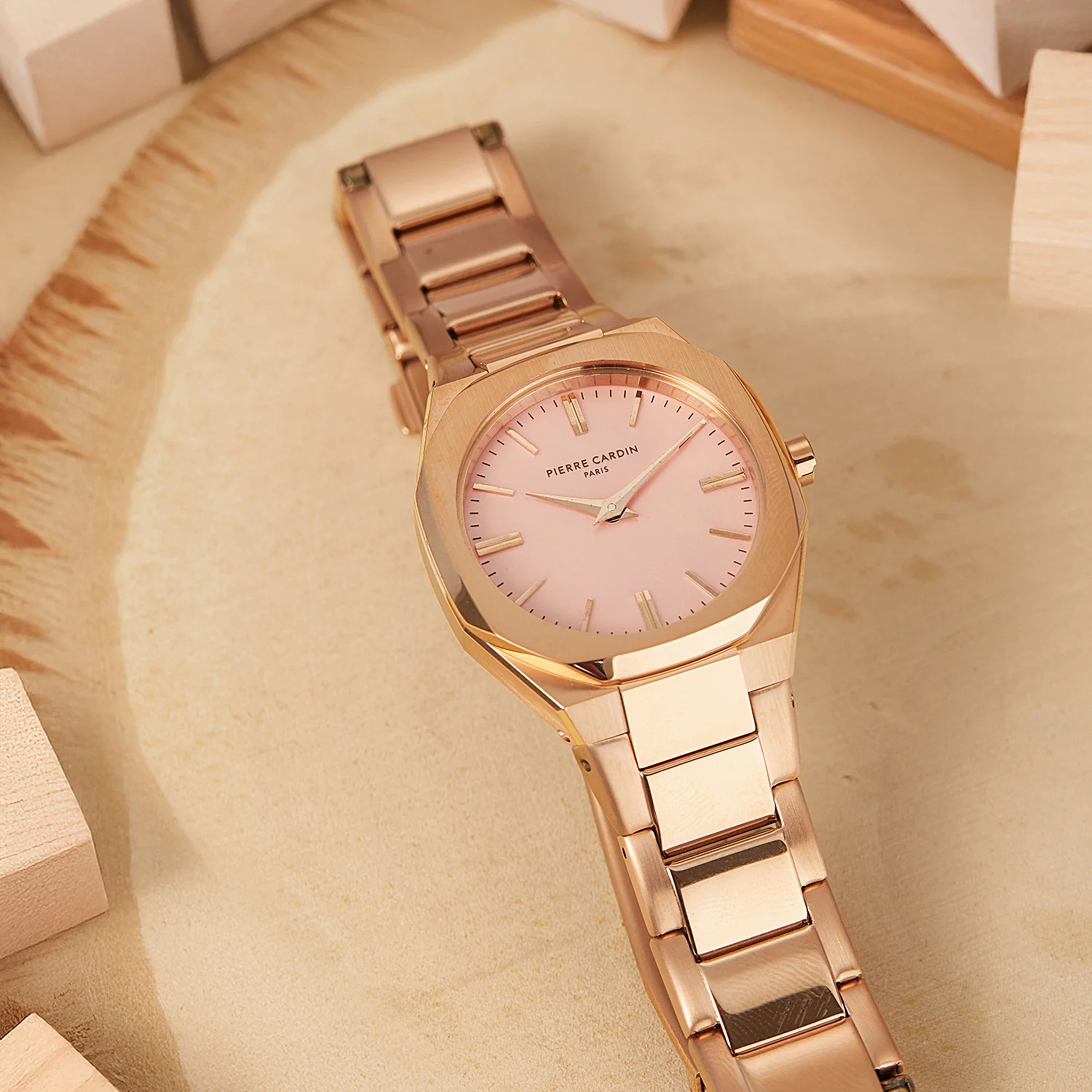 Maison 8 Chrysanthème Ladies’ Watch - Rose Gold Case, Pink Mother of Pearl Dial Look with Rose Gold Metal Strap - Image 6