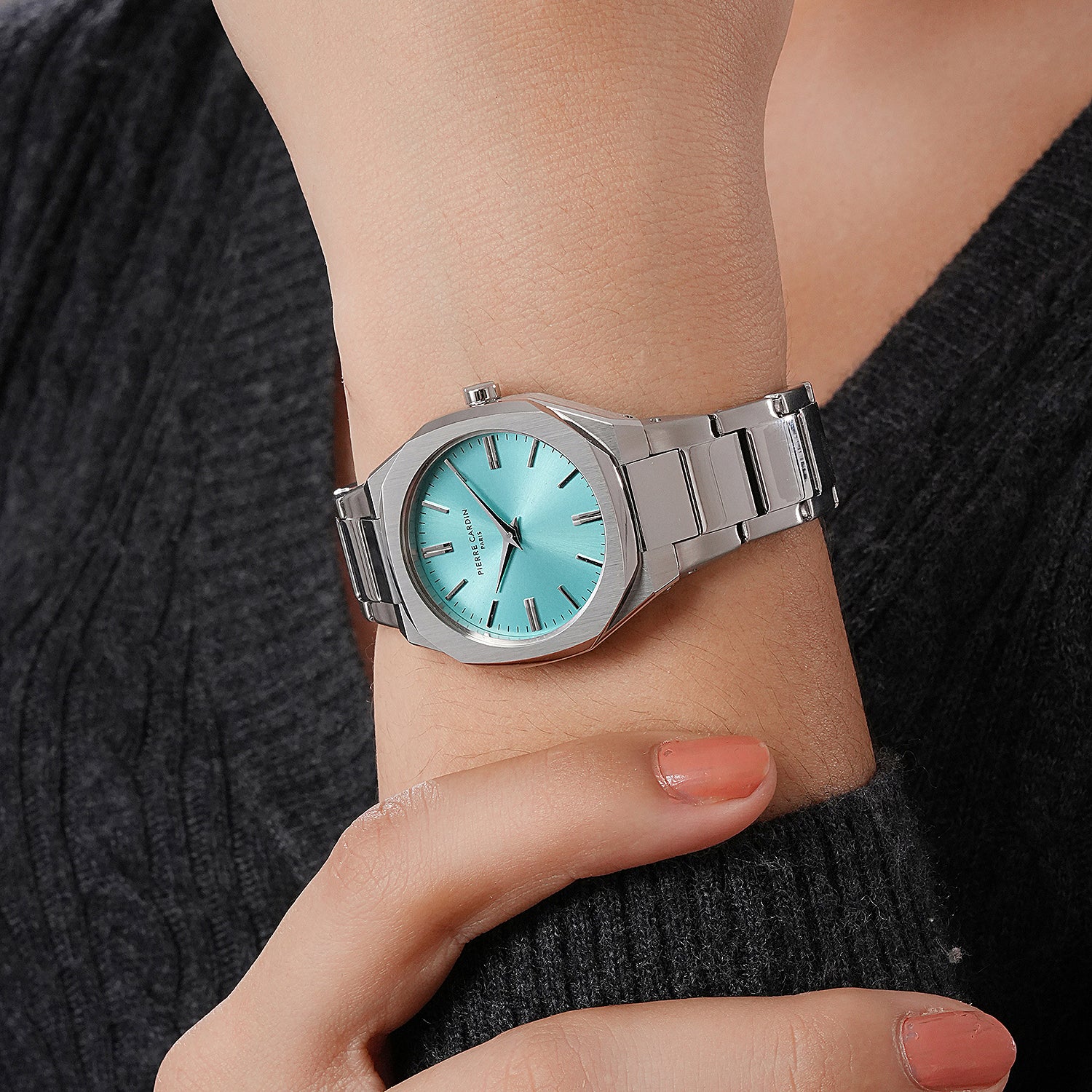 Maison 8 Chrysanthème Ladies’ Watch - Silver Case, Celeste Blue Dial with Stainless Steel Band - Image 8