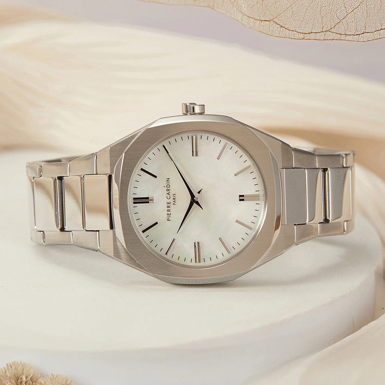 Maison 8 Chrysanthème Ladies’ Watch - Silver Case, White Mother of Pearl Dial Look with Stainless Steel Band - Image 6