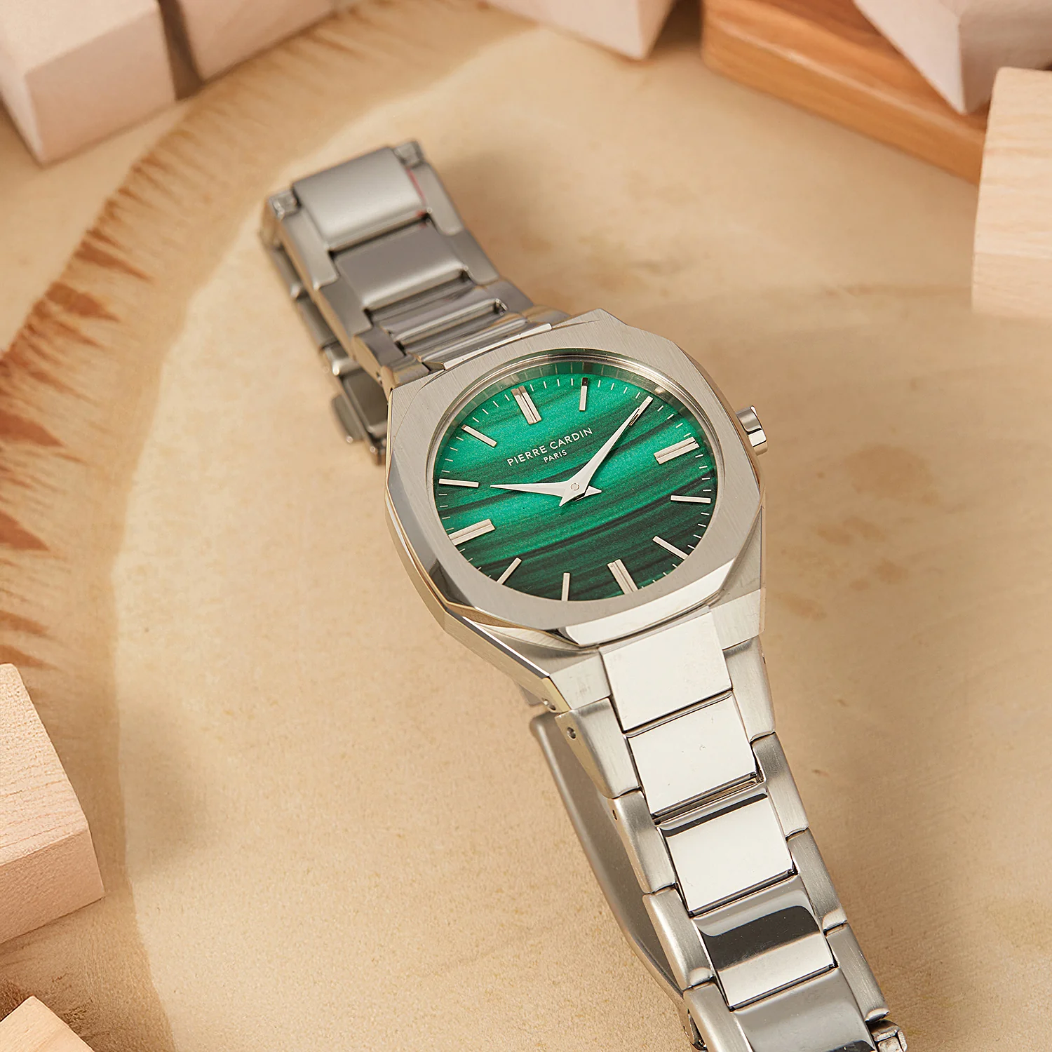 Maison 8 Chrysanthème Ladies’ Watch - Stainless Steel Case, Jade Green Dial with Stainless Steel Band - Image 5