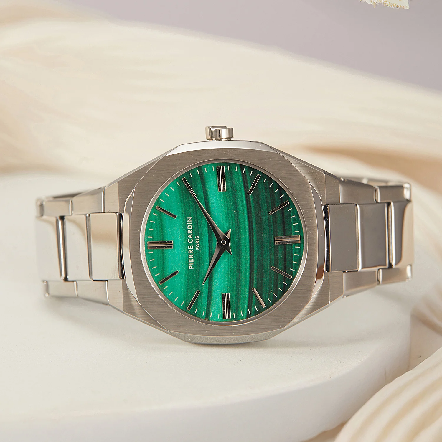 Maison 8 Chrysanthème Ladies’ Watch - Stainless Steel Case, Jade Green Dial with Stainless Steel Band - Image 6