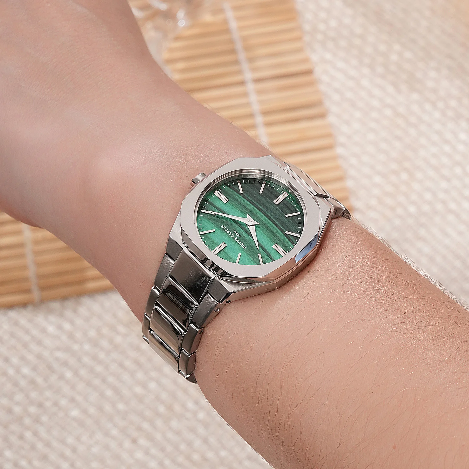 Maison 8 Chrysanthème Ladies’ Watch - Stainless Steel Case, Jade Green Dial with Stainless Steel Band - Image 7