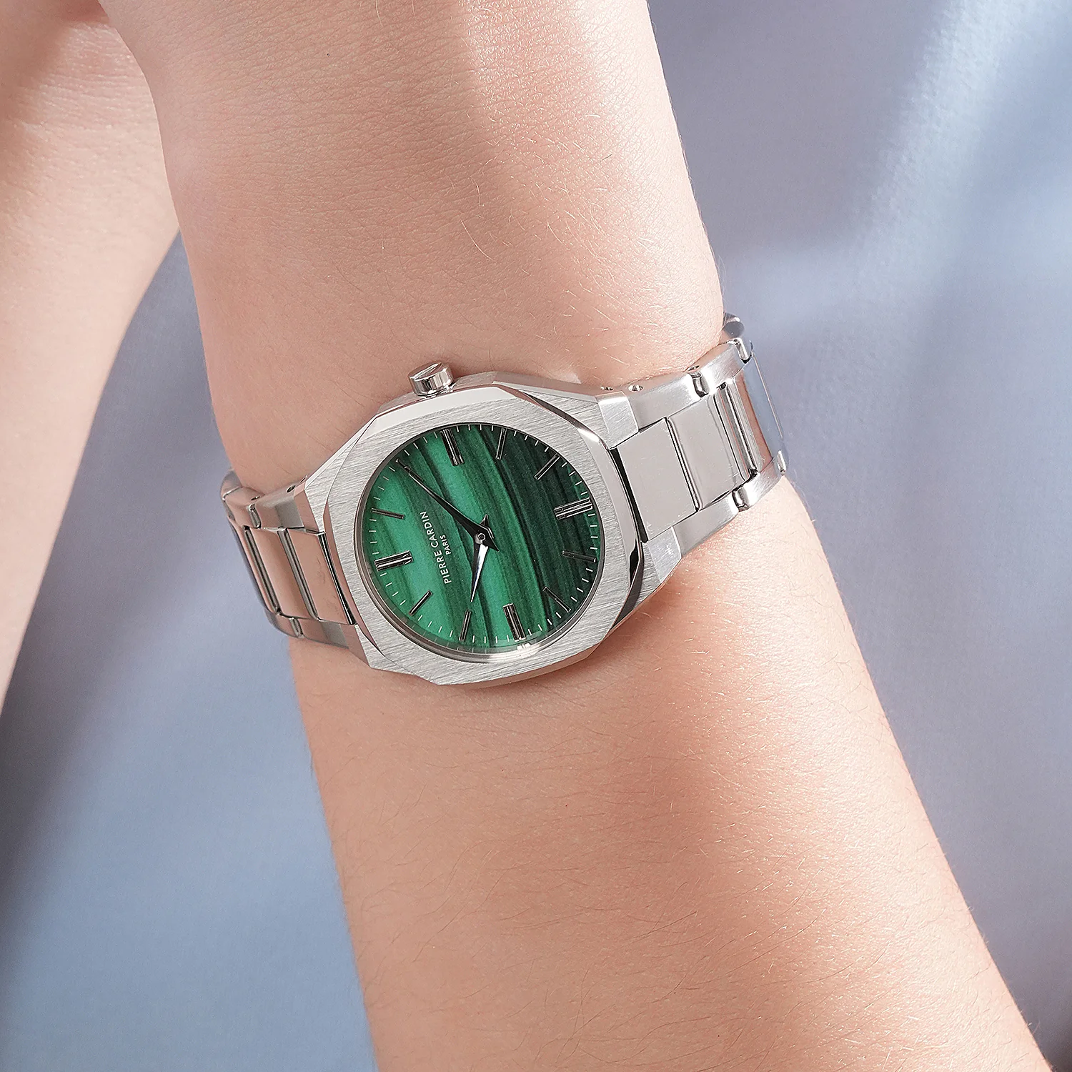 Maison 8 Chrysanthème Ladies’ Watch - Stainless Steel Case, Jade Green Dial with Stainless Steel Band - Image 8
